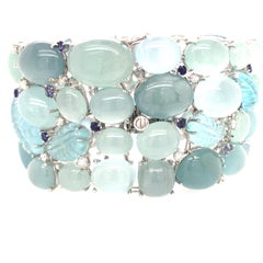 18K 450 Carats Aqua, Diamond and Tanzanite Bracelet White Gold