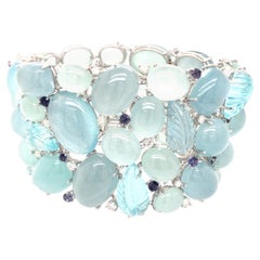 18K 450 Carats Aqua, Diamond and Tanzanite Bracelet White Gold