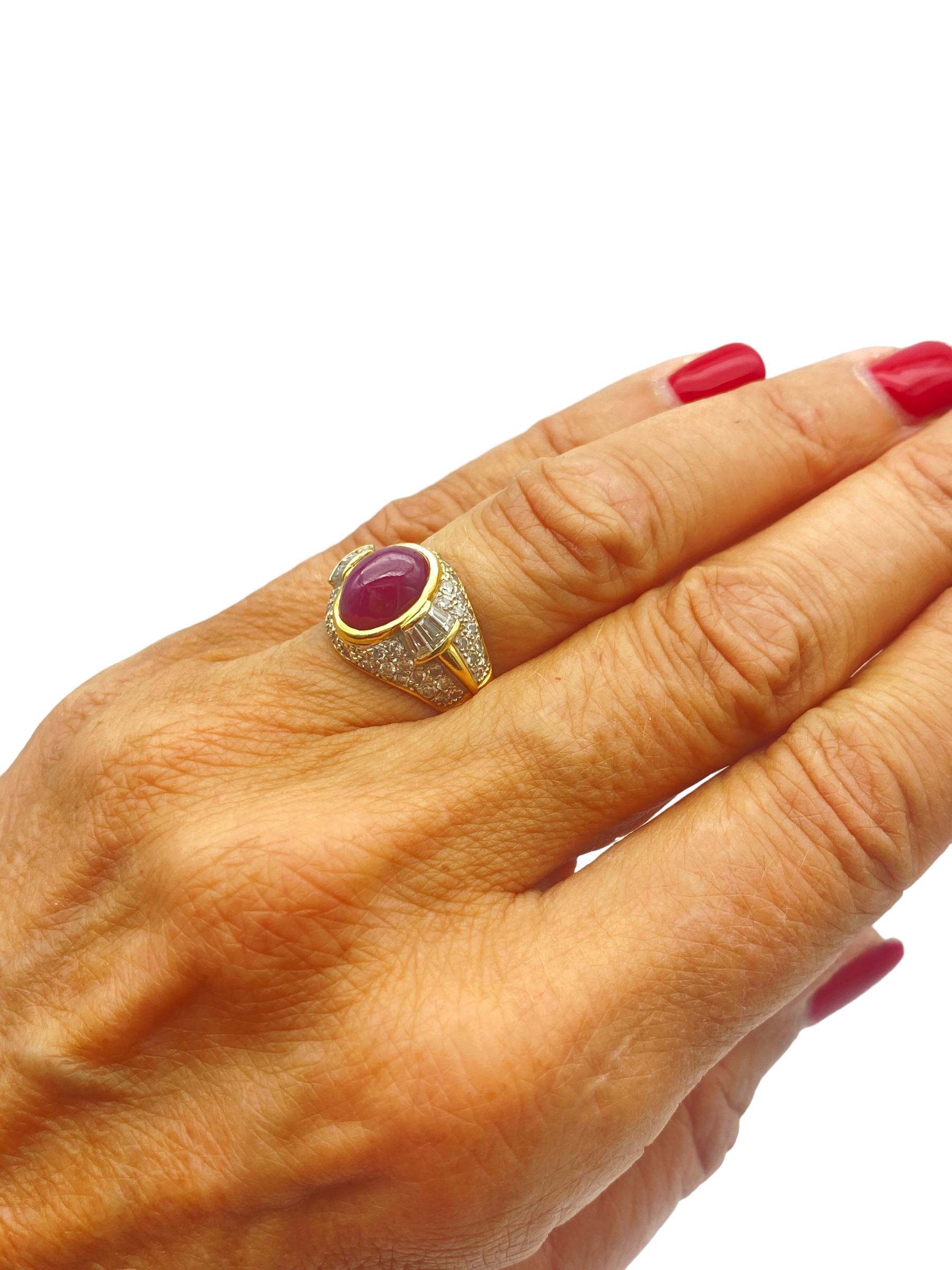 18K 4,50 Karat Blutroter Rubin & 1,60 Karat Diamant Solitär Ring für Damen oder Herren