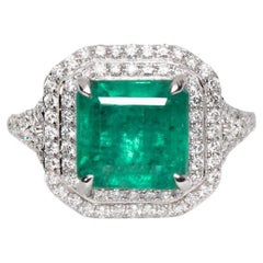 IGI 18K 4.61 Ct Emerald Diamond Antique Art Deco Style Engagement Ring