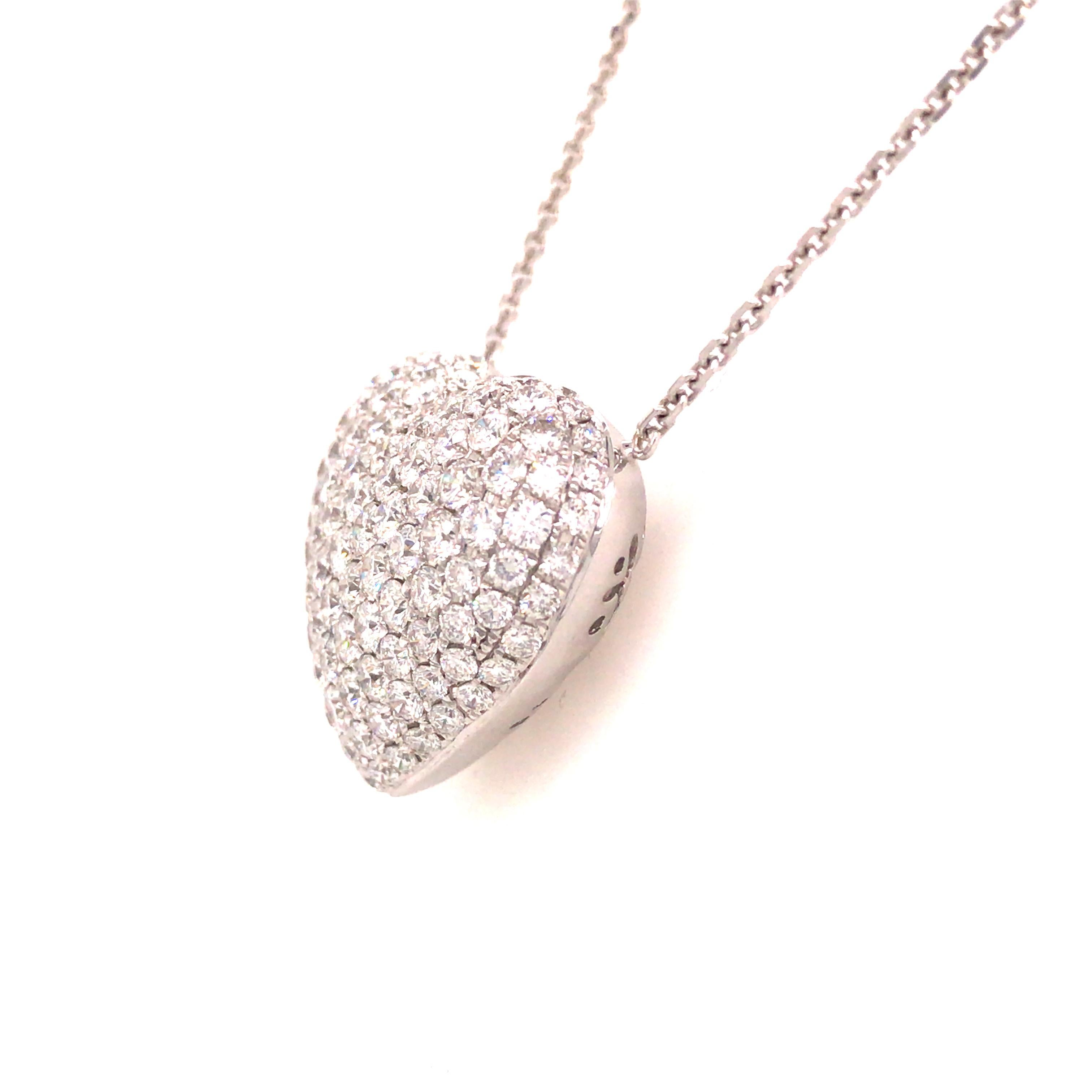 18 Karat 5 Karat Diamant Puff Herz Anhänger Halskette Weißgold im Zustand „Gut“ in Boca Raton, FL