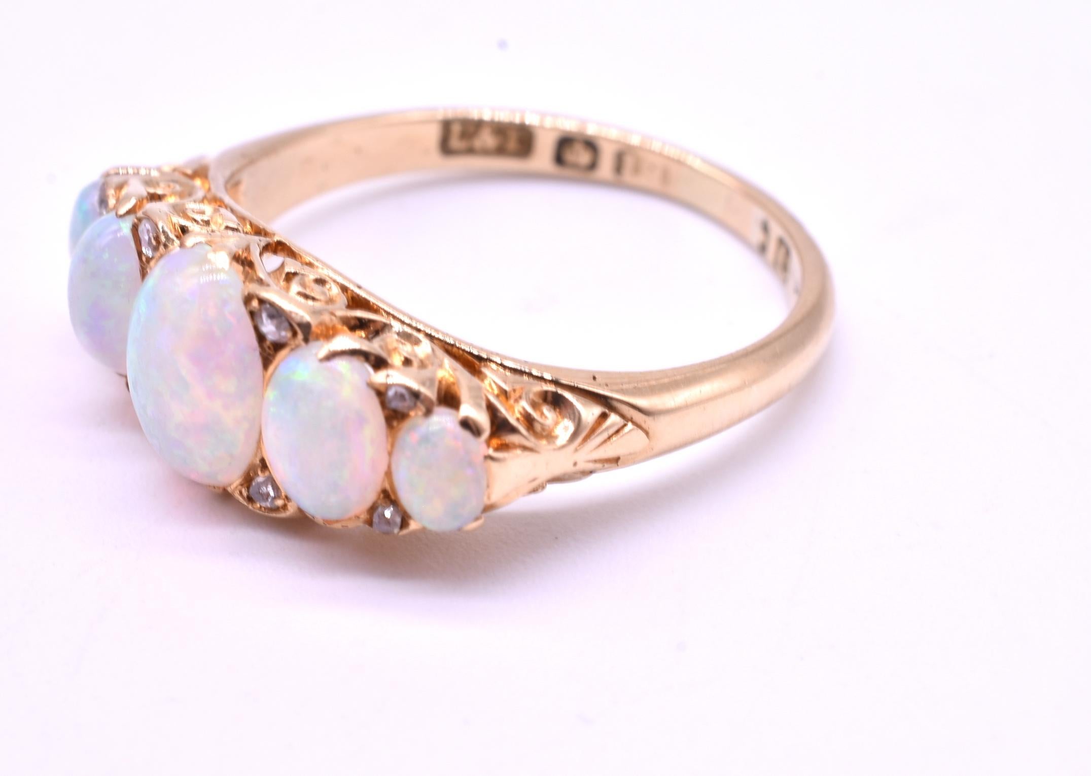 18 Karat 5-Stone Australian Opal Ring HM Sheffield, 1870 For Sale at ...