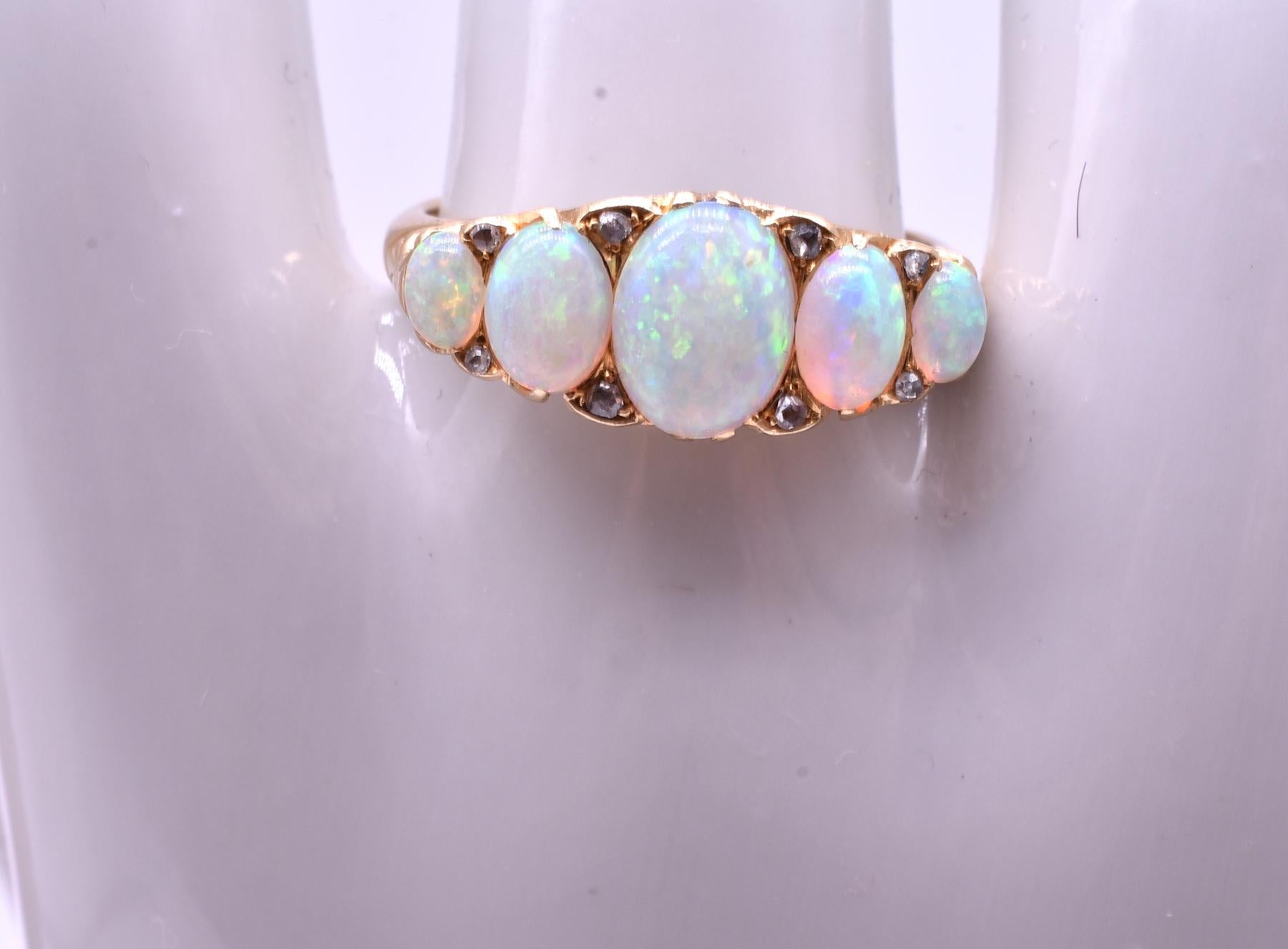 Victorian 18 Karat 5-Stone Australian Opal Ring HM Sheffield, 1870