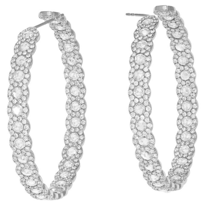 18k 5.20cts Rose Cut Diamond Hoop Earrings
