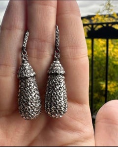 18K 7.05 Carat Rose Cut Diamond Acorn Drop Earrings