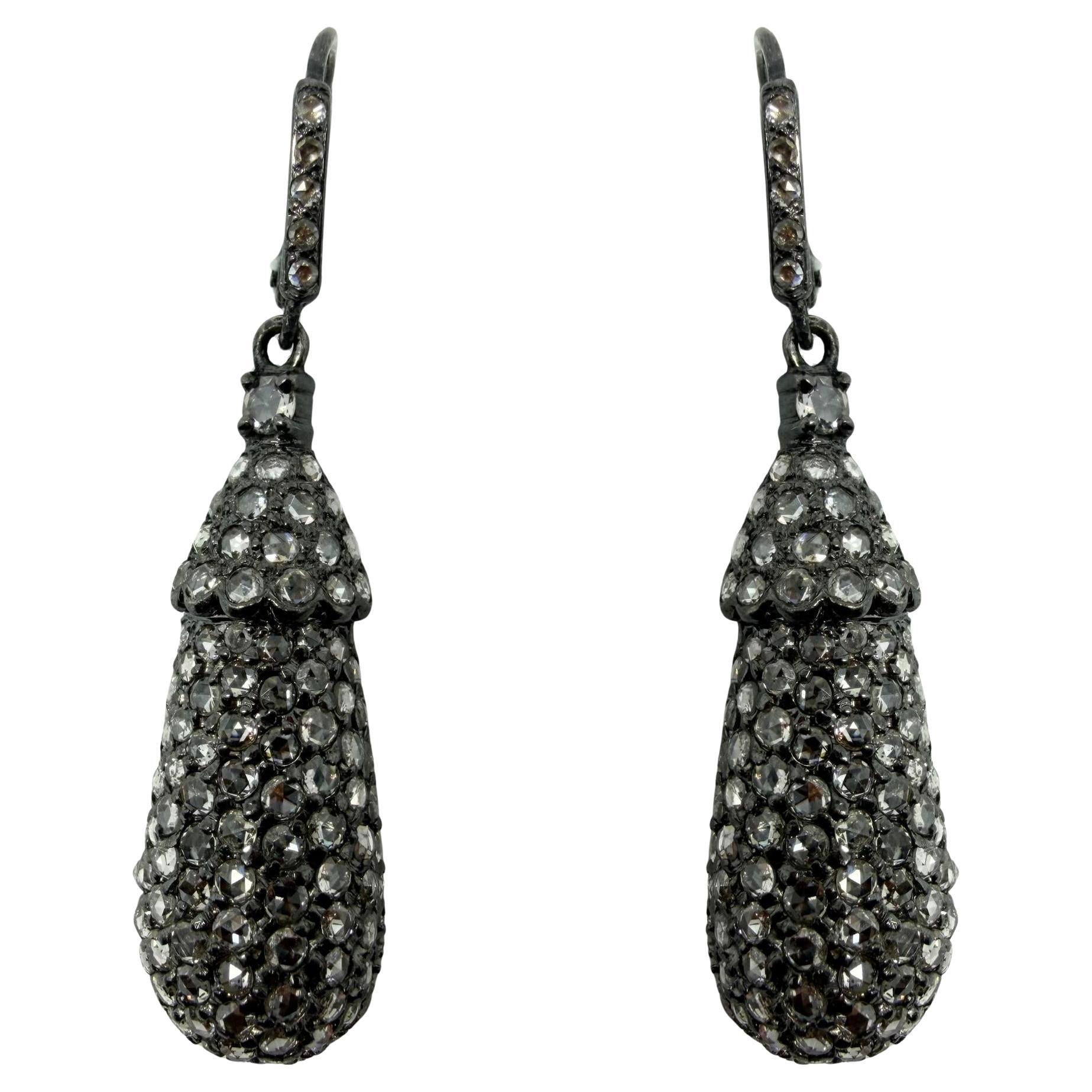 18K 7,05 Karat Rosenschliff Diamant Eichel Tropfen Ohrringe