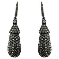 18K 7.05 Carat Rose Cut Diamond Acorn Drop Earrings
