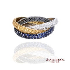 18k 750 Gold Tri Color Natural Diamond and Sapphire Ring Band