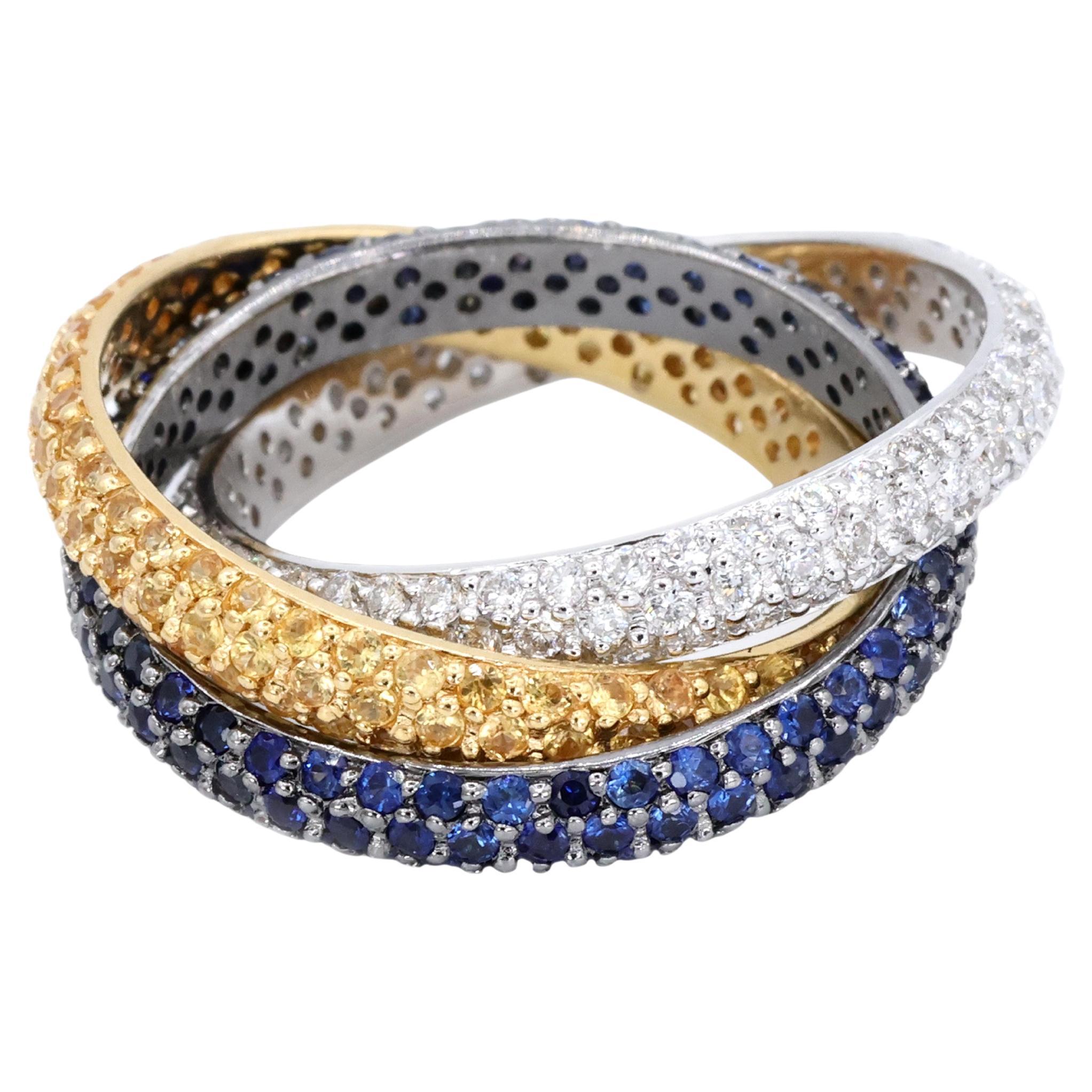 18k 750 Gold Tri Farbe natürlichen Diamanten und Saphir Ring Band