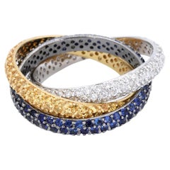 18k 750 Gold Tri Color Natural Diamond and Sapphire Ring Band