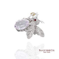 18K 750 Natural White Diamond with Kunzite stone Bee  Pin/Brooch/Pendant