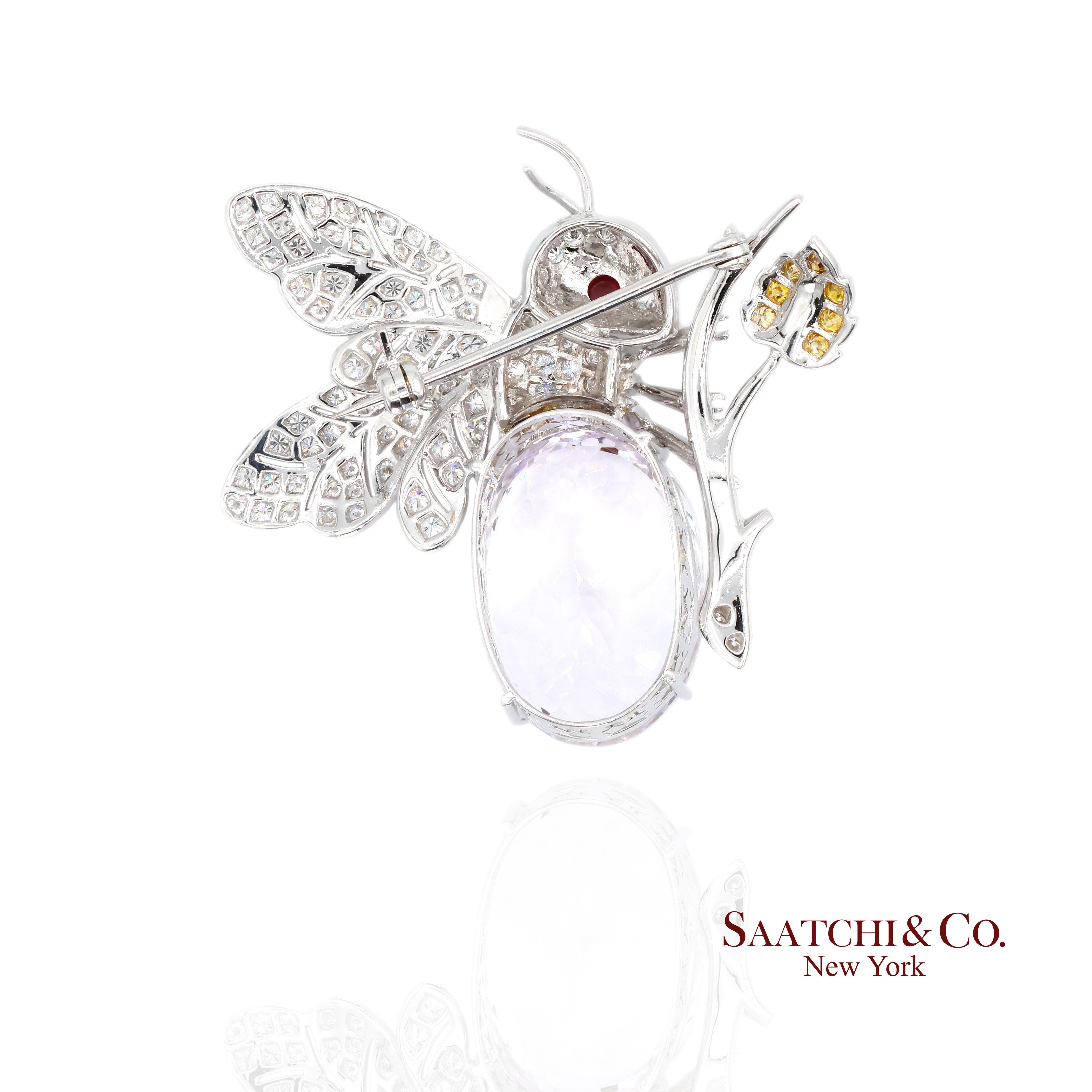 Taille ronde 18K 750 Diamant blanc naturel avec Kunzite pierre A Stone  Épingle/Broche/Pendentif en vente