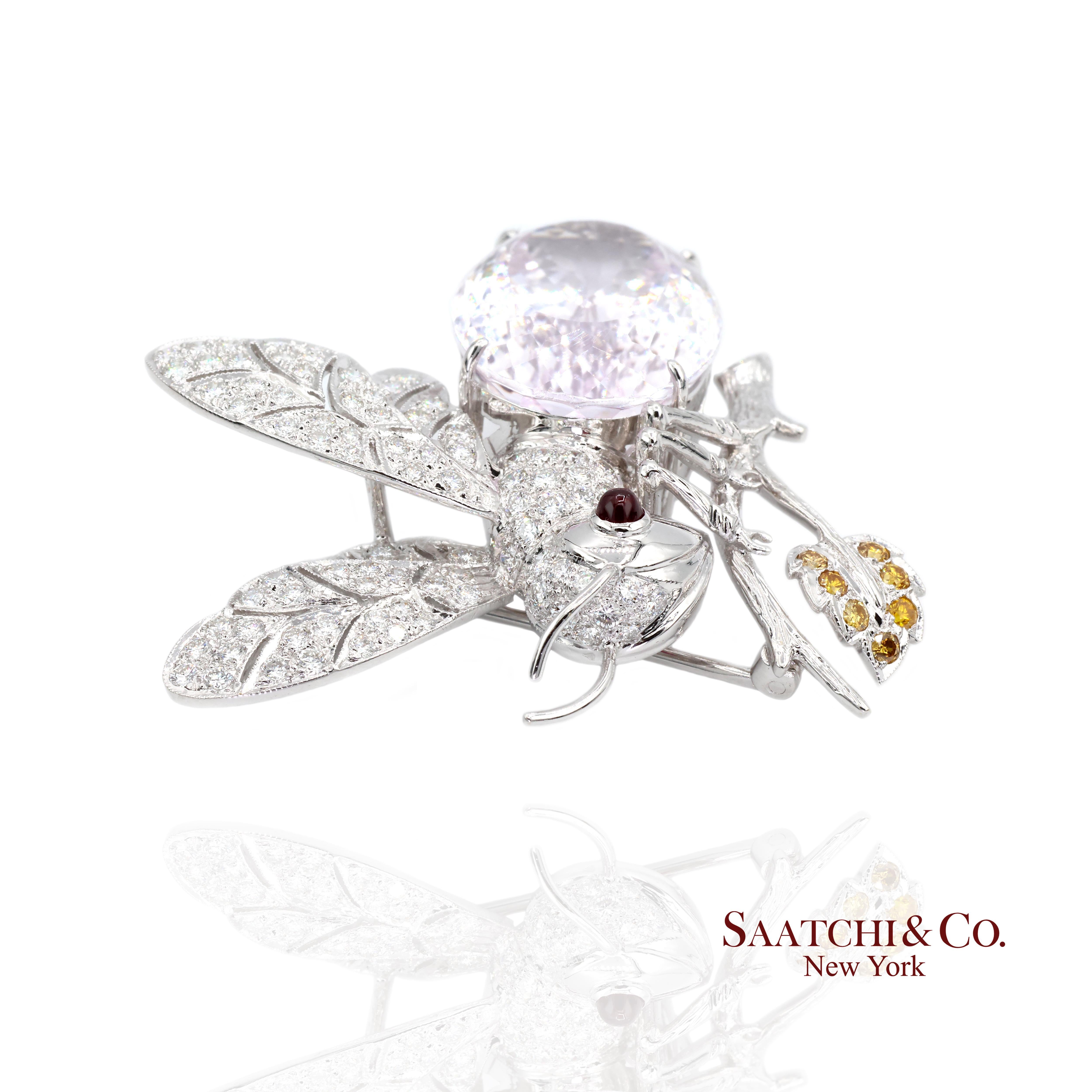 18K 750 Diamant blanc naturel avec Kunzite pierre A Stone  Épingle/Broche/Pendentif Excellent état - En vente à New York, NY