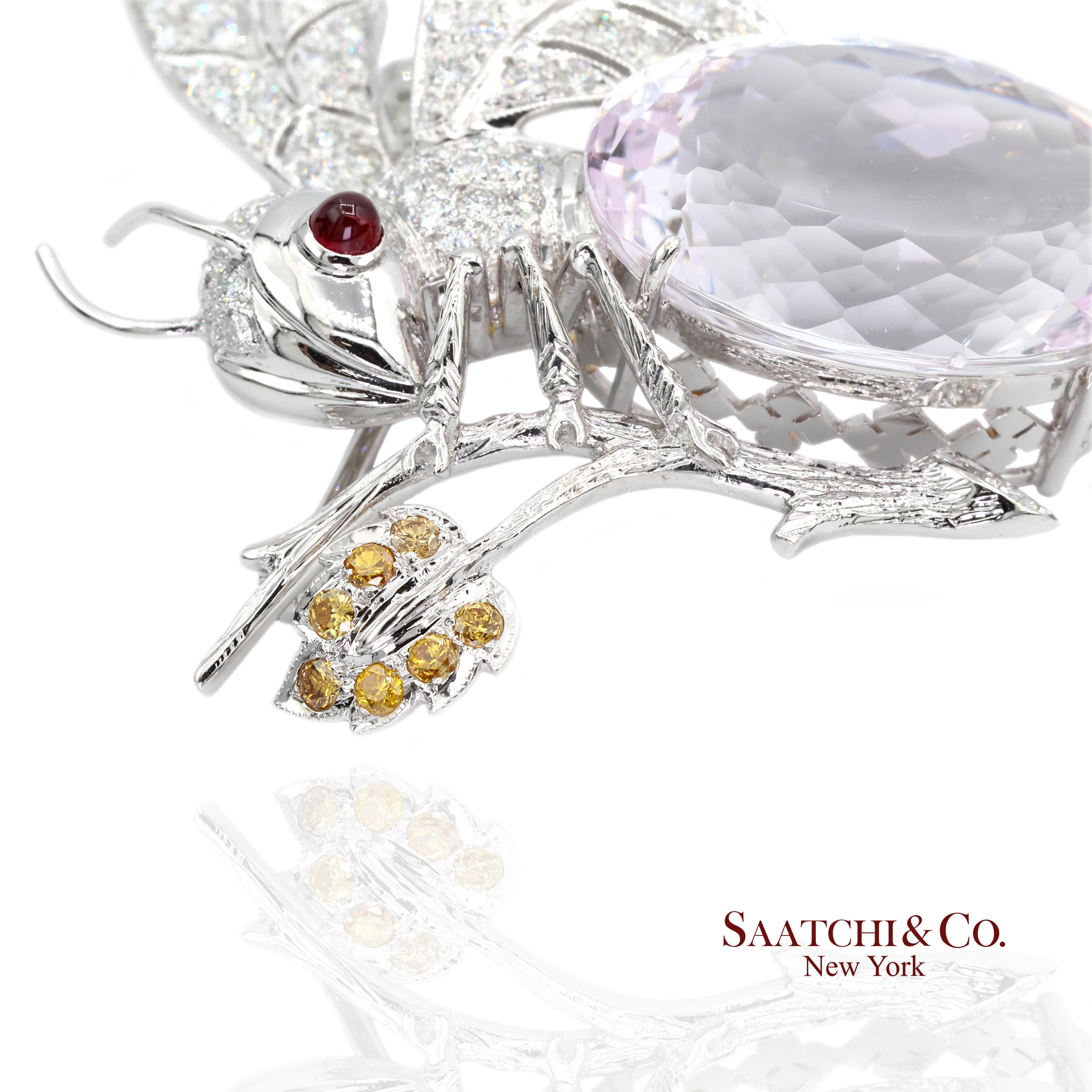 18K 750 Diamant blanc naturel avec Kunzite pierre A Stone  Épingle/Broche/Pendentif Unisexe en vente