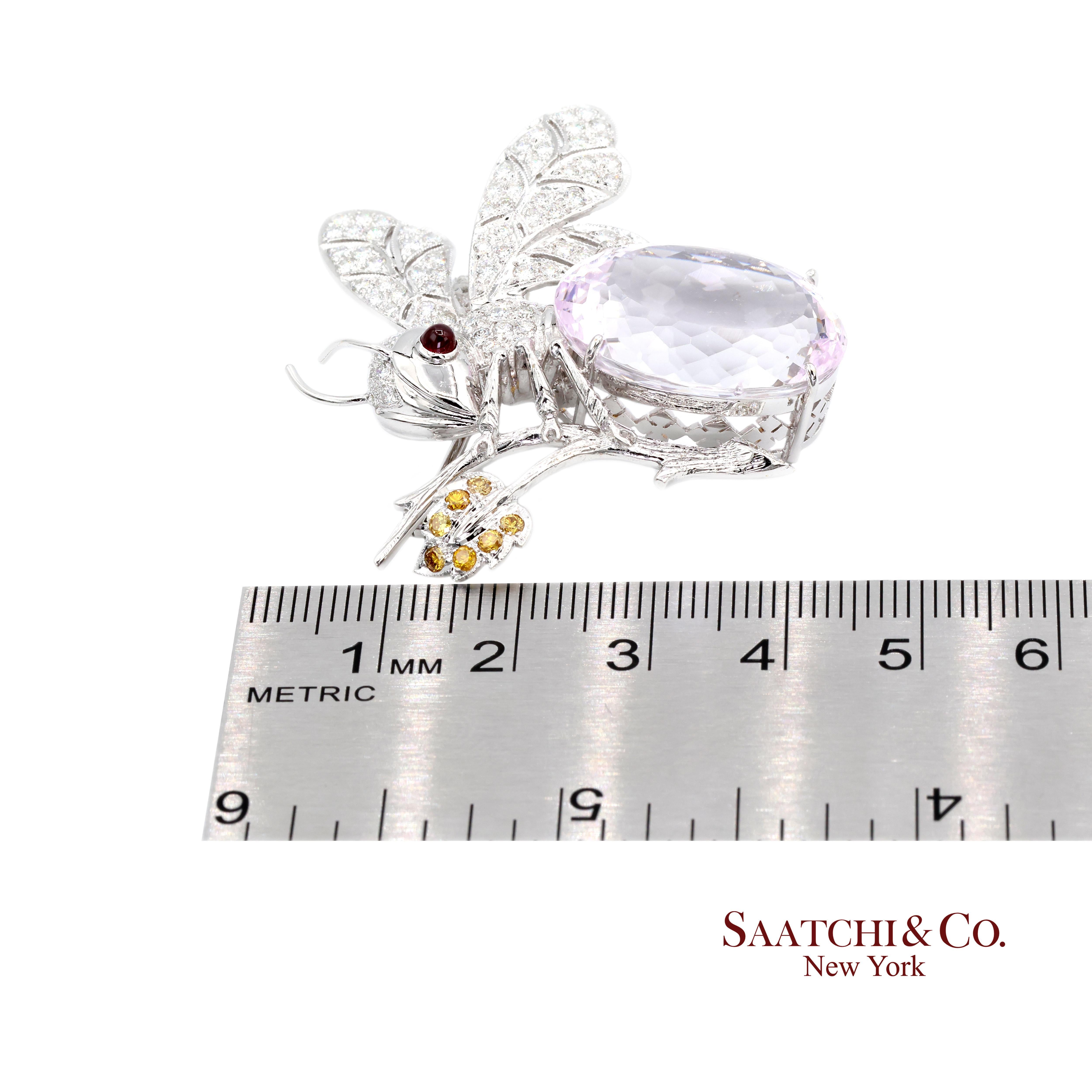 18K 750 Diamant blanc naturel avec Kunzite pierre A Stone  Épingle/Broche/Pendentif en vente 1