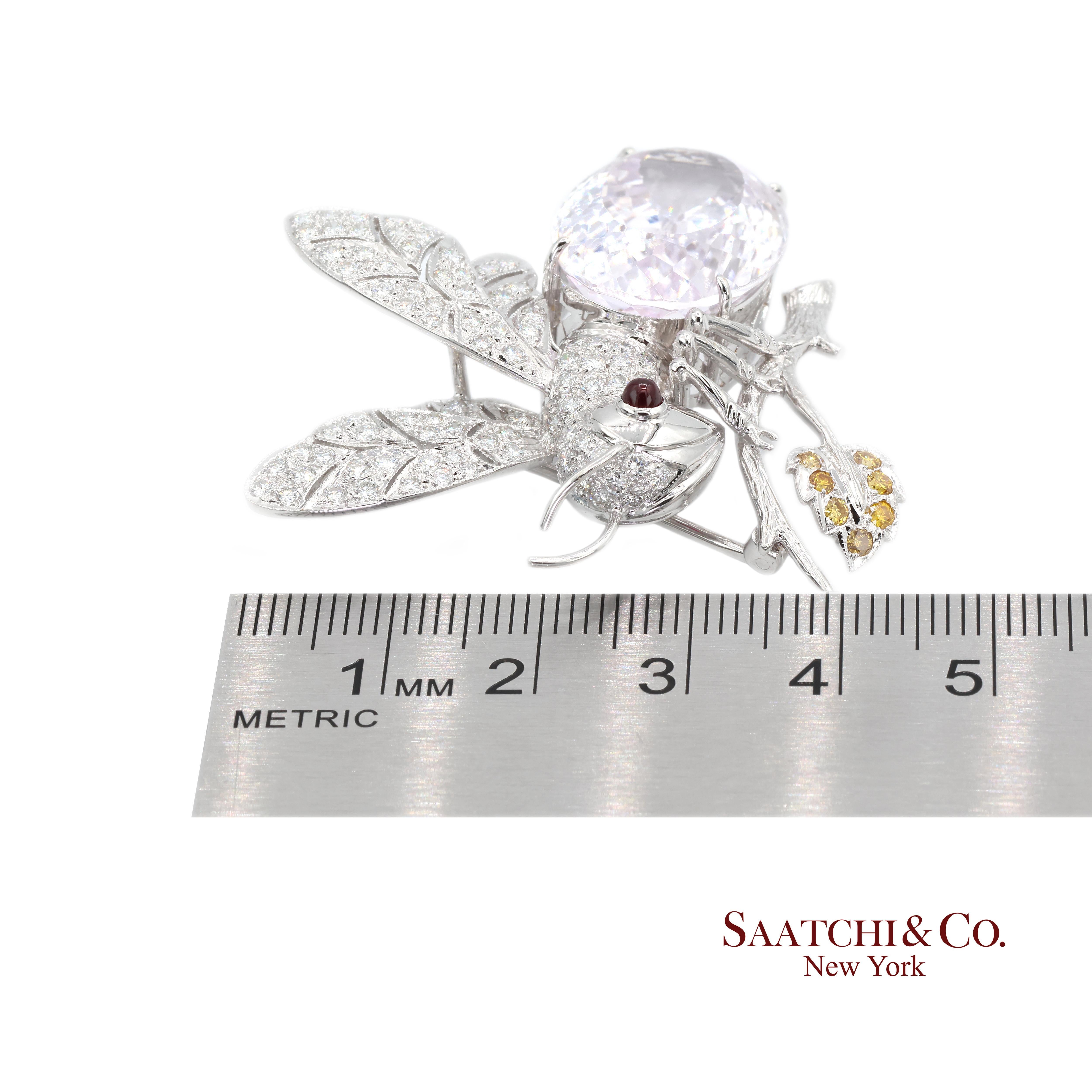 18K 750 Diamant blanc naturel avec Kunzite pierre A Stone  Épingle/Broche/Pendentif en vente 2