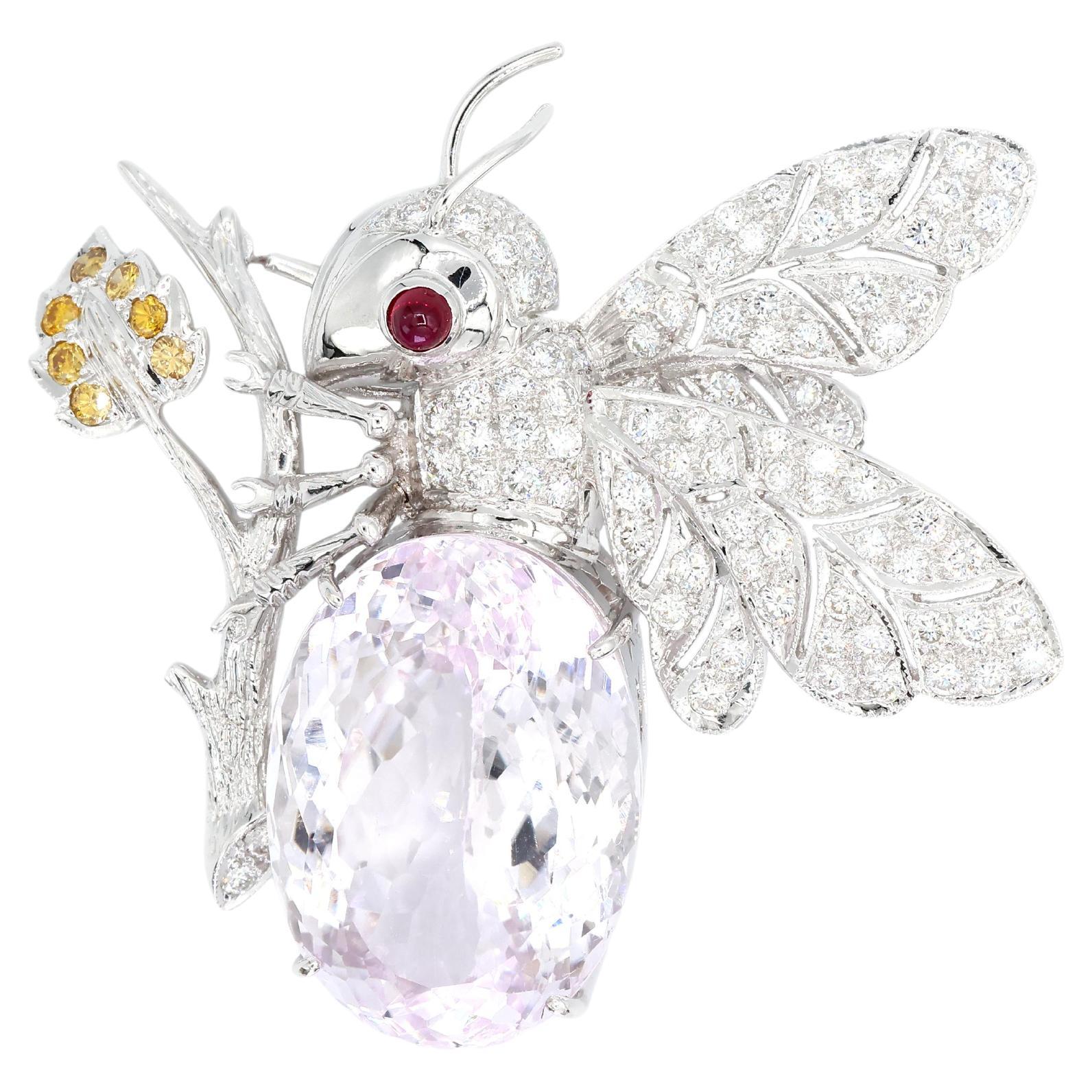 18K 750 Diamant blanc naturel avec Kunzite pierre A Stone  Épingle/Broche/Pendentif en vente