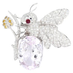 18K 750 Natural White Diamond with Kunzite stone Bee  Pin/Brooch/Pendant