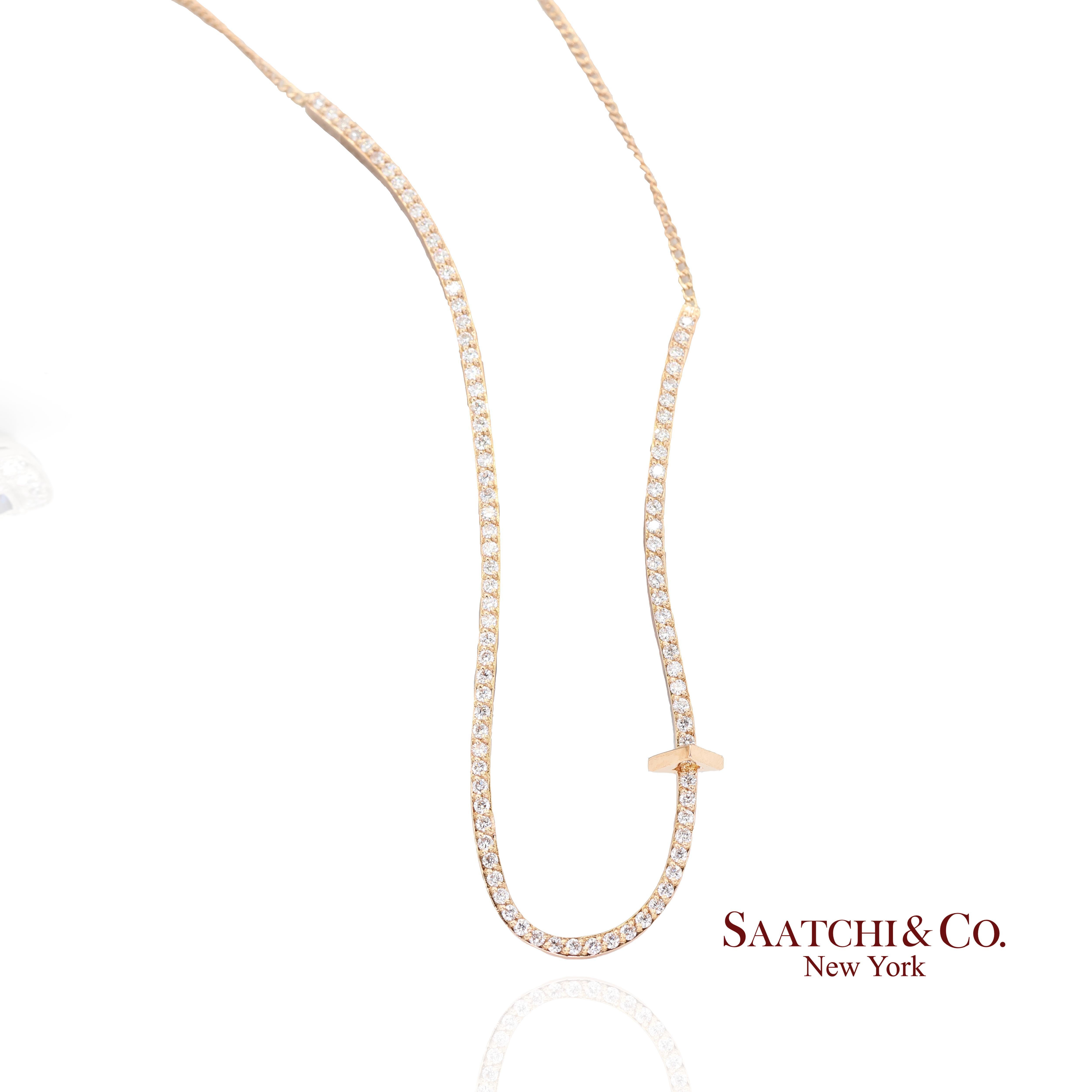 Taille ronde Collier fantaisie en or rose 18k 750 diamants naturels en vente