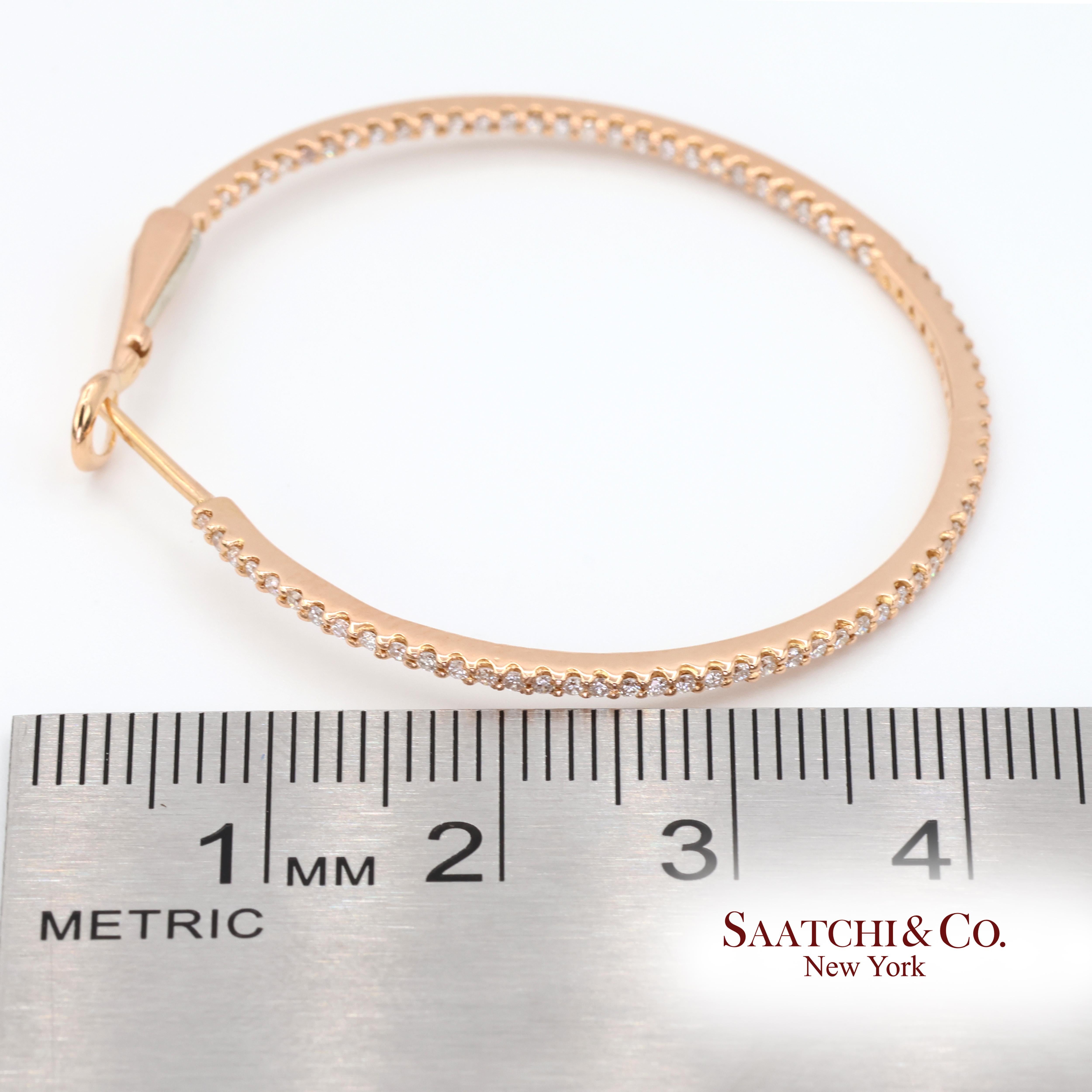 18k 750 Rose Gold Natural Diamond Hoop Earrings For Sale 4