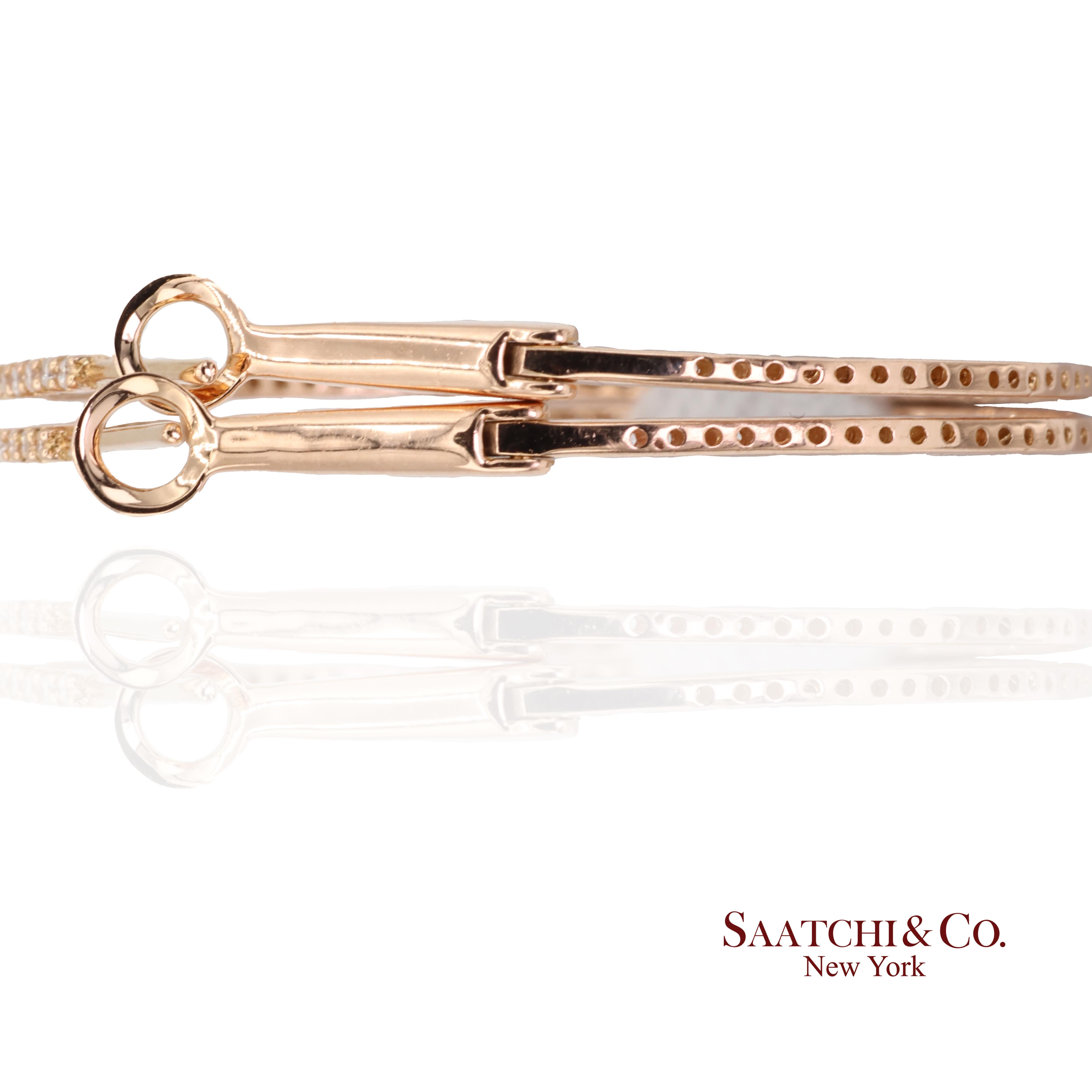 Women's 18k 750 Rose Gold Natural Diamond Hoop Earrings For Sale