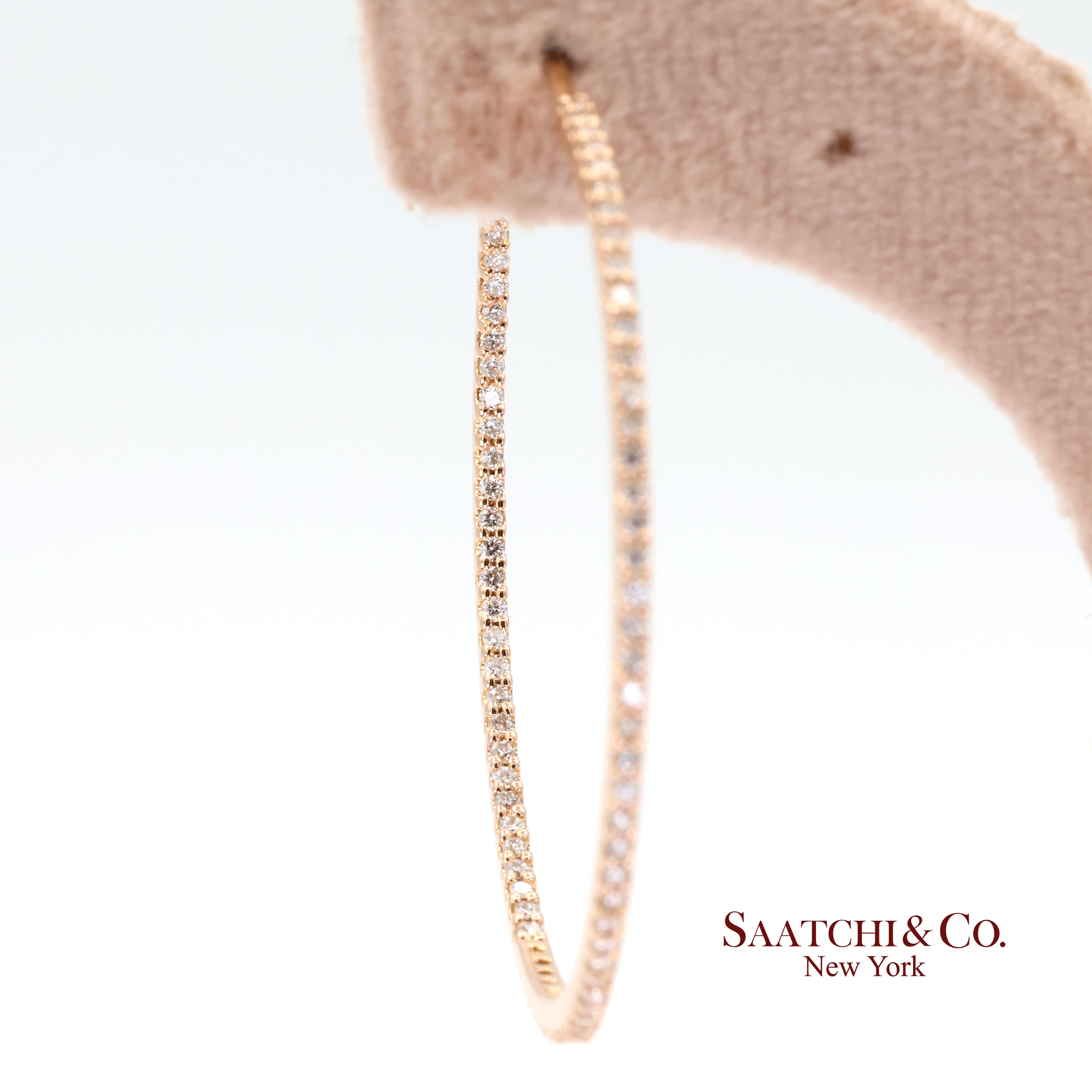 18k 750 Rose Gold Natural Diamond Hoop Earrings For Sale 1