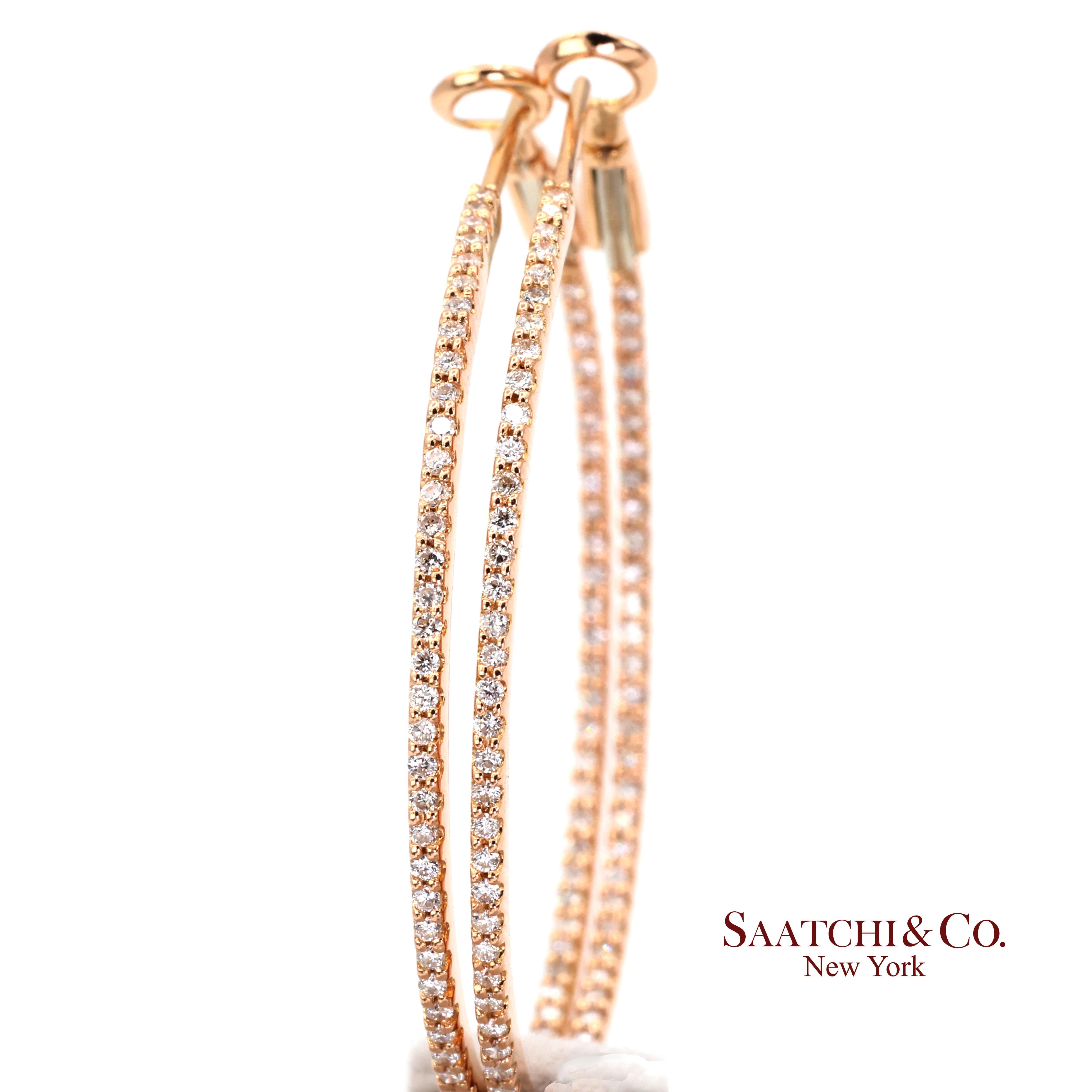 18k 750 Rose Gold Natural Diamond Hoop Earrings For Sale 2