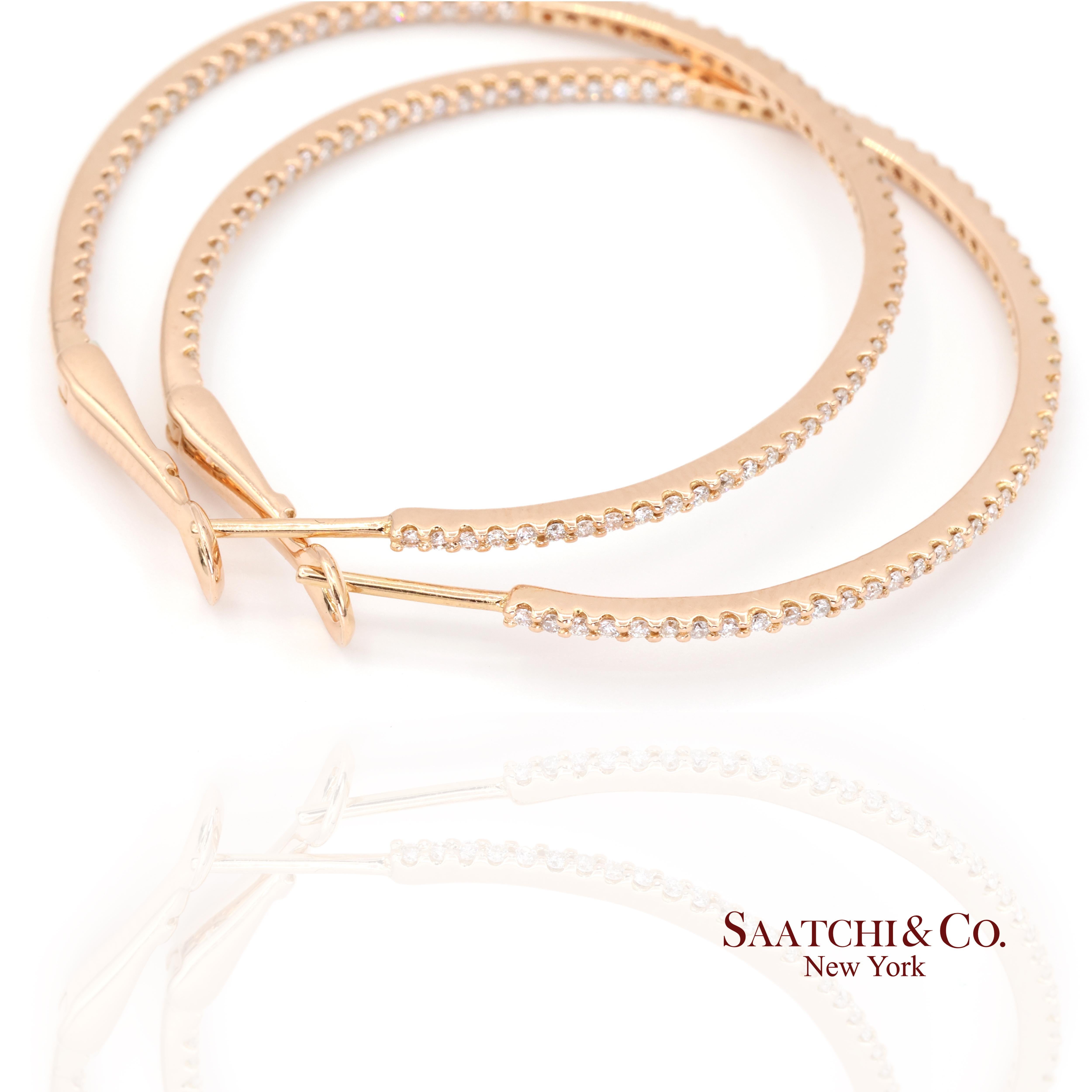 18k 750 Rose Gold Natural Diamond Hoop Earrings For Sale 3