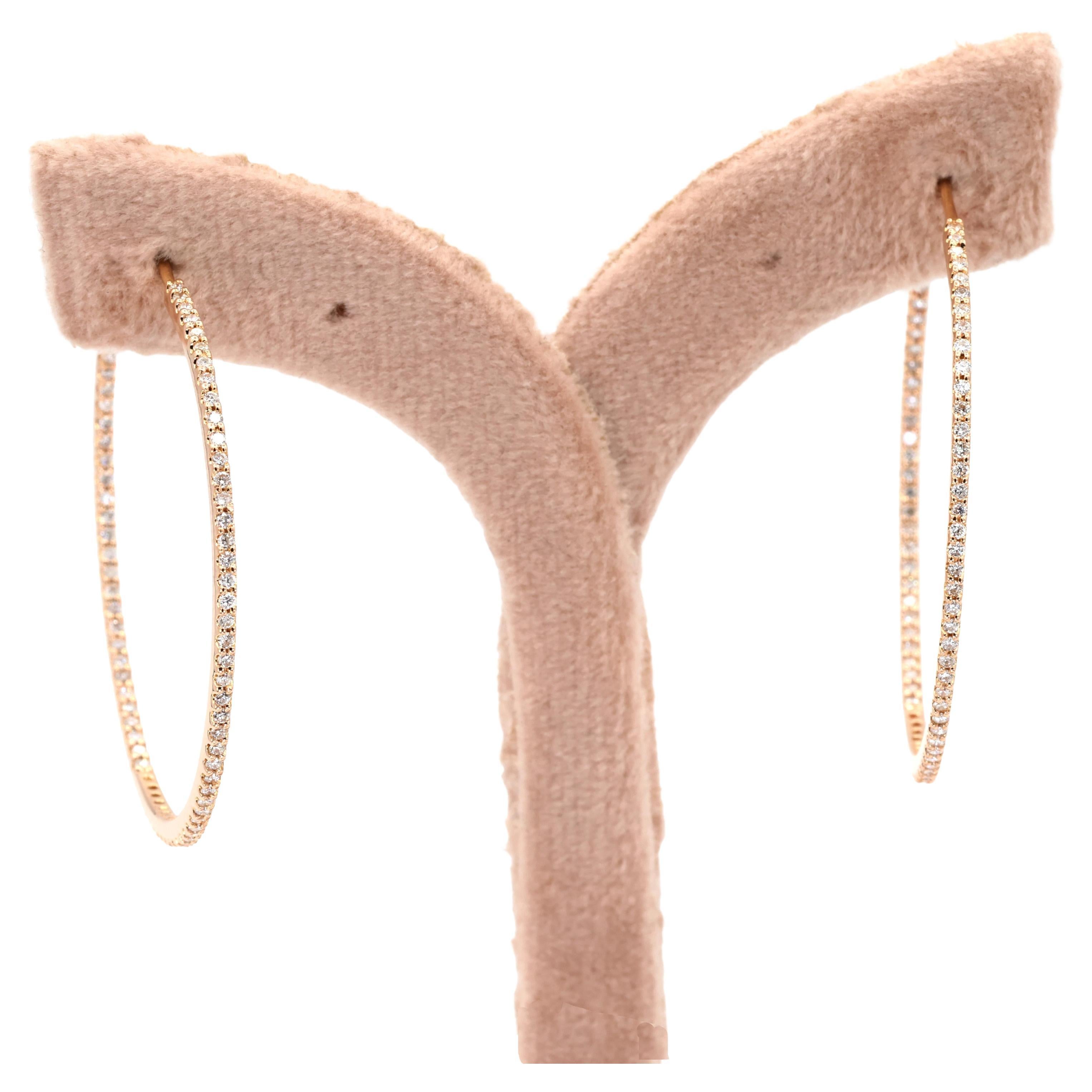 18k 750 Rose Gold Natural Diamond Hoop Earrings For Sale