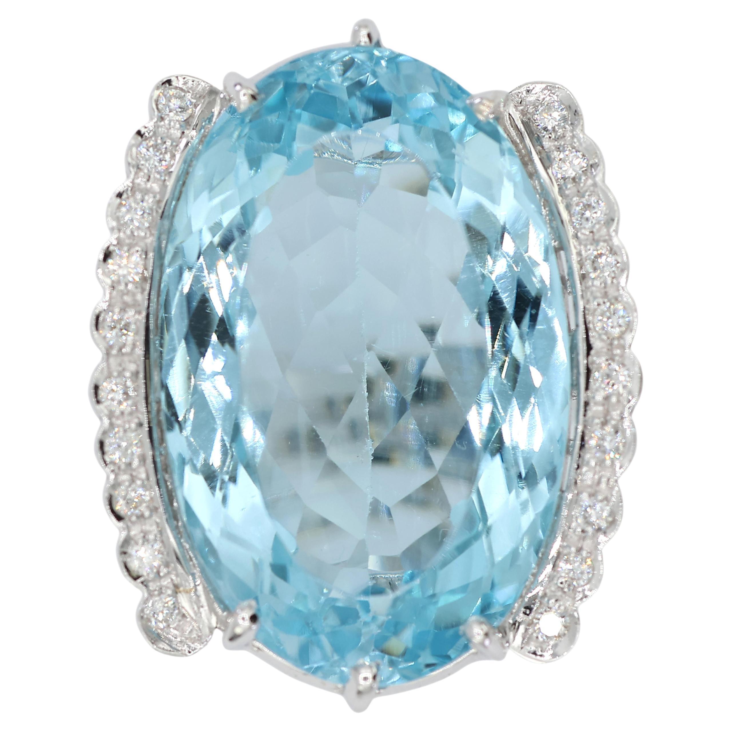 18K 750 Massiv Vintage Weißgold Natürlicher Diamant und Blauer Topas Ring