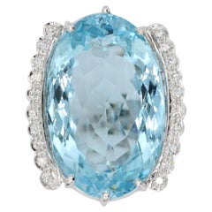 18K 750 Massiv Vintage Weißgold Natürlicher Diamant und Blauer Topas Ring