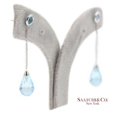 Boucles d'oreilles pendantes en or blanc massif 18 carats (750) avec topaze bleue