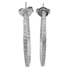 18K 750 Solid White Gold In and Out Natural Diamond Hoop Earrings