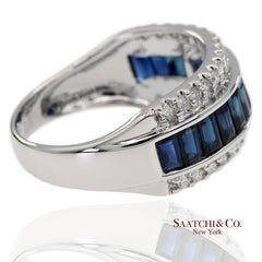 18K 750 Solid White Gold Natural Diamond and Natural Sapphire Band Ring