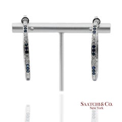 Boucles d'oreilles en or blanc massif 18K 750 diamants naturels et saphirs
