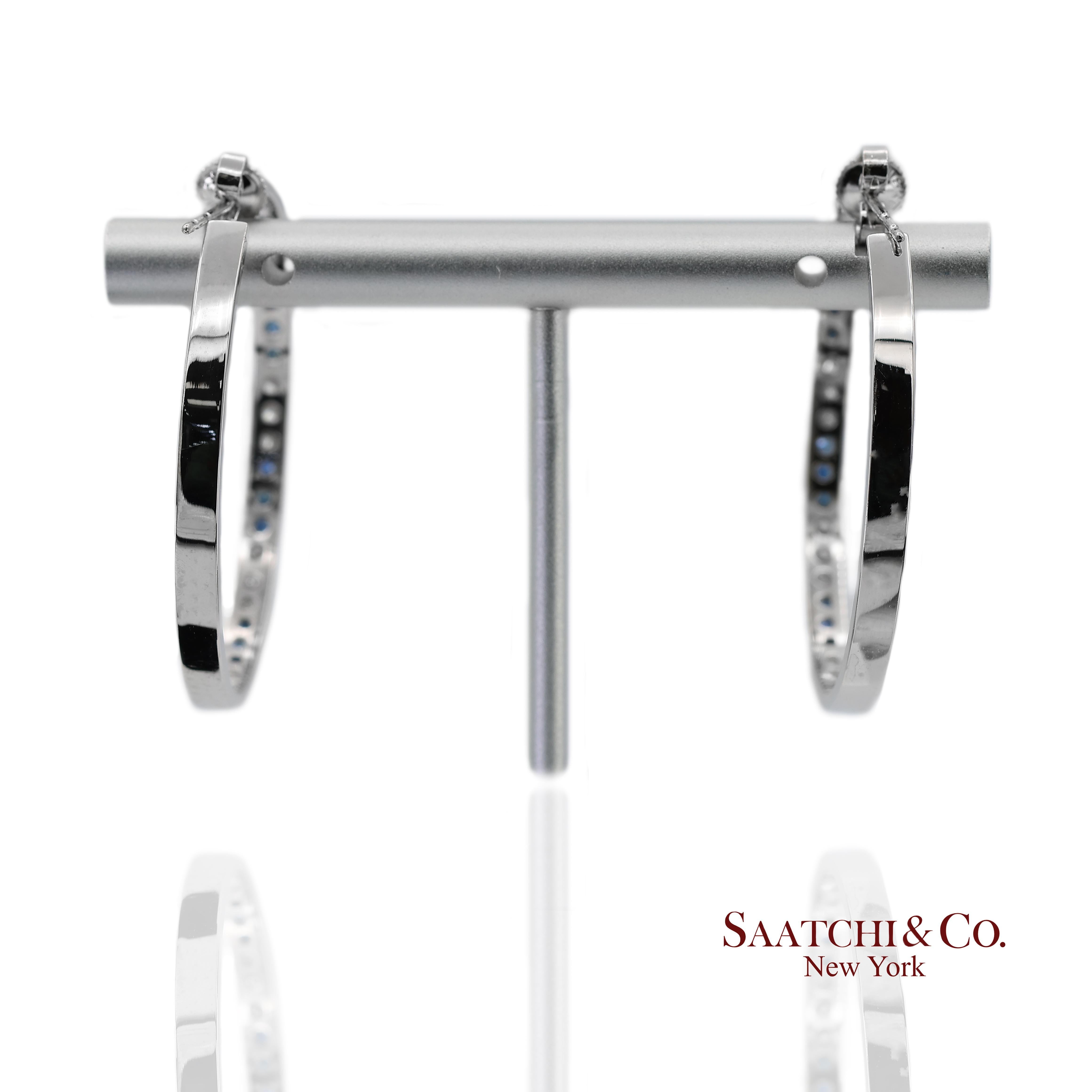 Taglio brillante Orecchini a cerchio con diamanti naturali e zaffiri in oro bianco massiccio 18K 750 in vendita