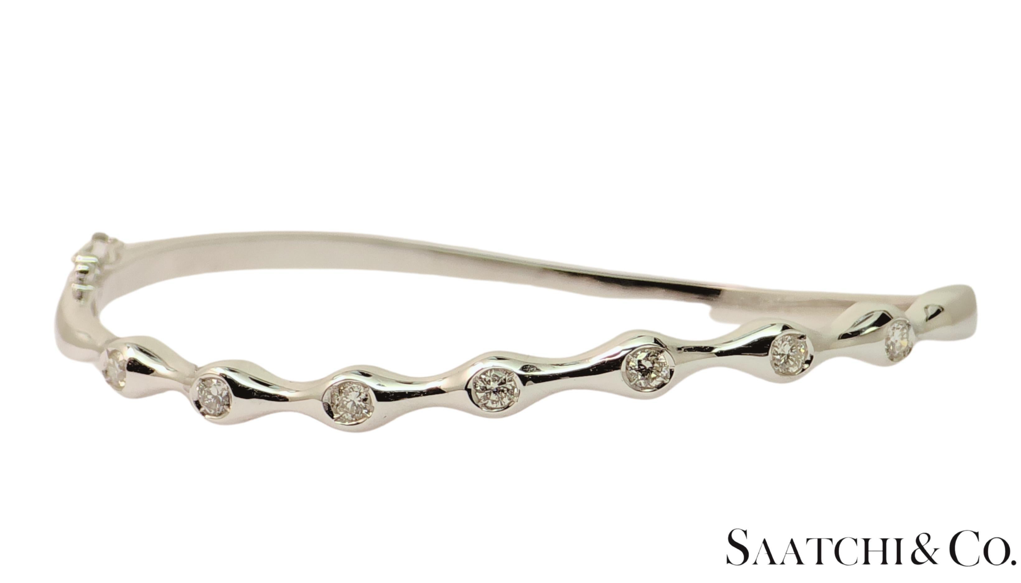 Pulsera brazalete de oro blanco macizo 18k 750 con diamantes naturales cierre a presión 0,5 ct Corte redondo en venta