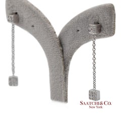 18K 750 Solid White Gold Natural Diamond Box Drop Earrings