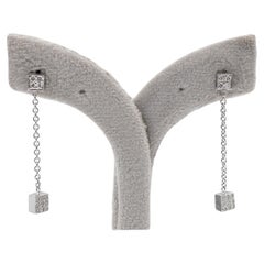 18K 750 Solid White Gold Natural Diamond Box Drop Earrings