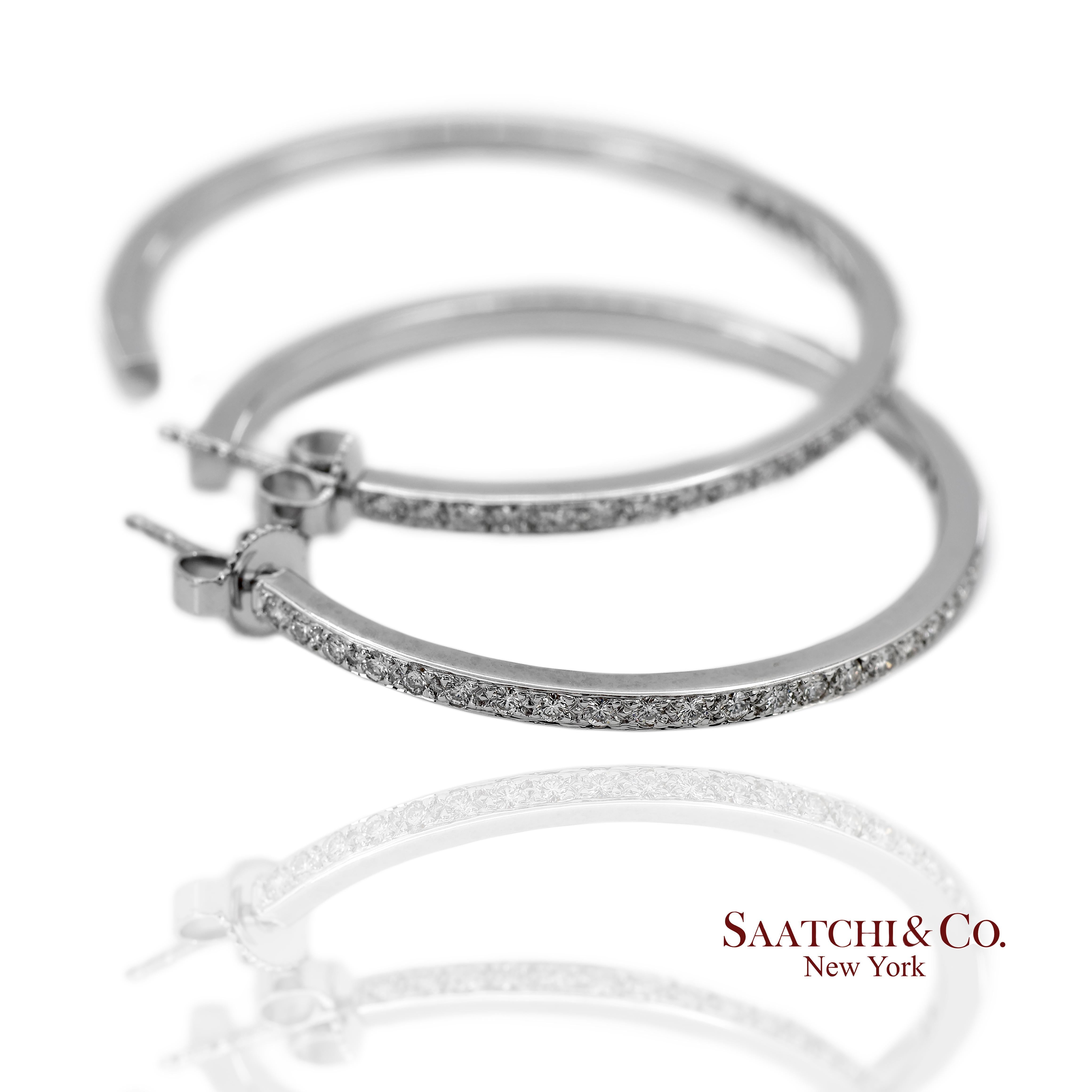 Boucles d'oreilles en or blanc massif 18K 750 diamants naturels Pour femmes en vente