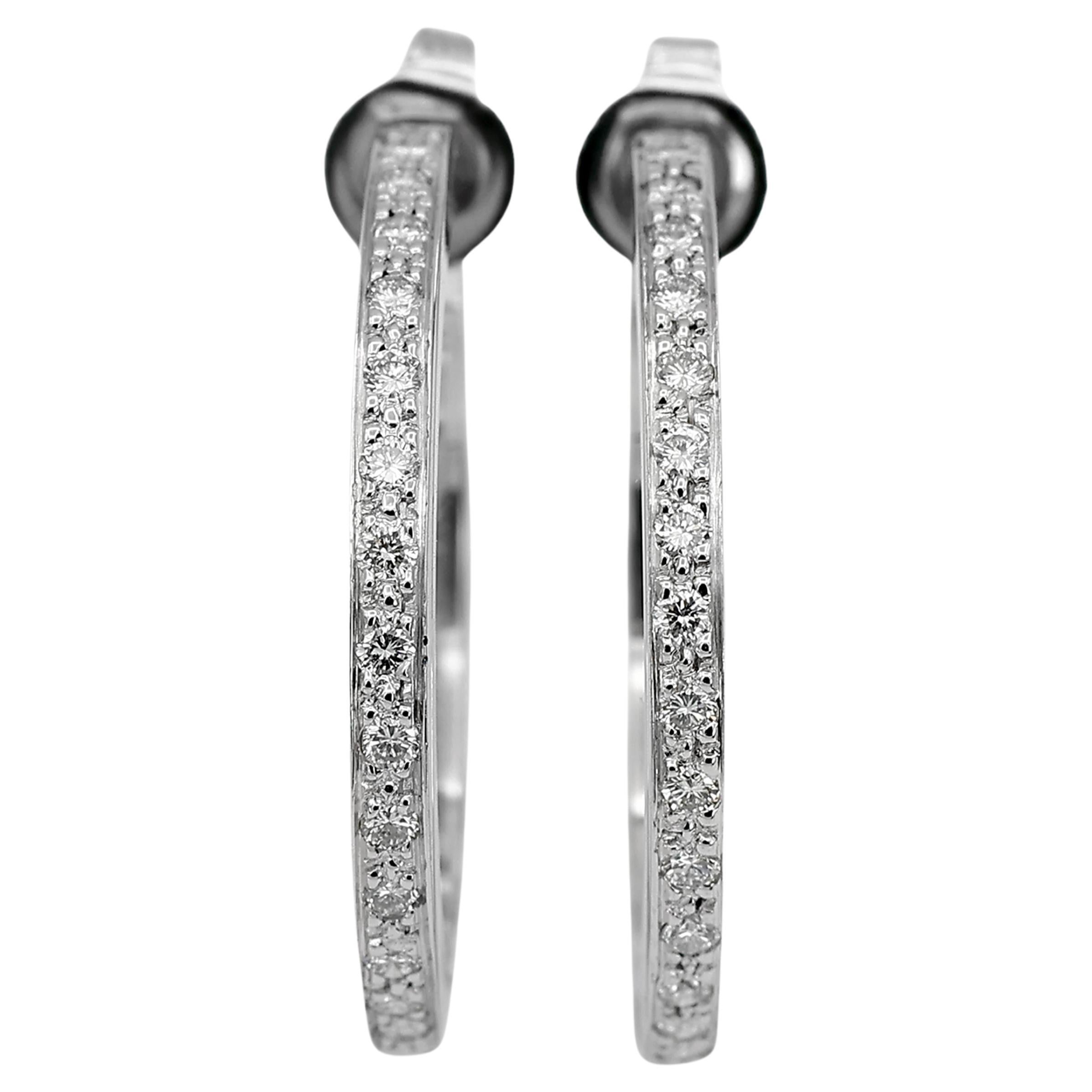 18K 750 Solid White Gold Natural Diamond Hoop Earrings
