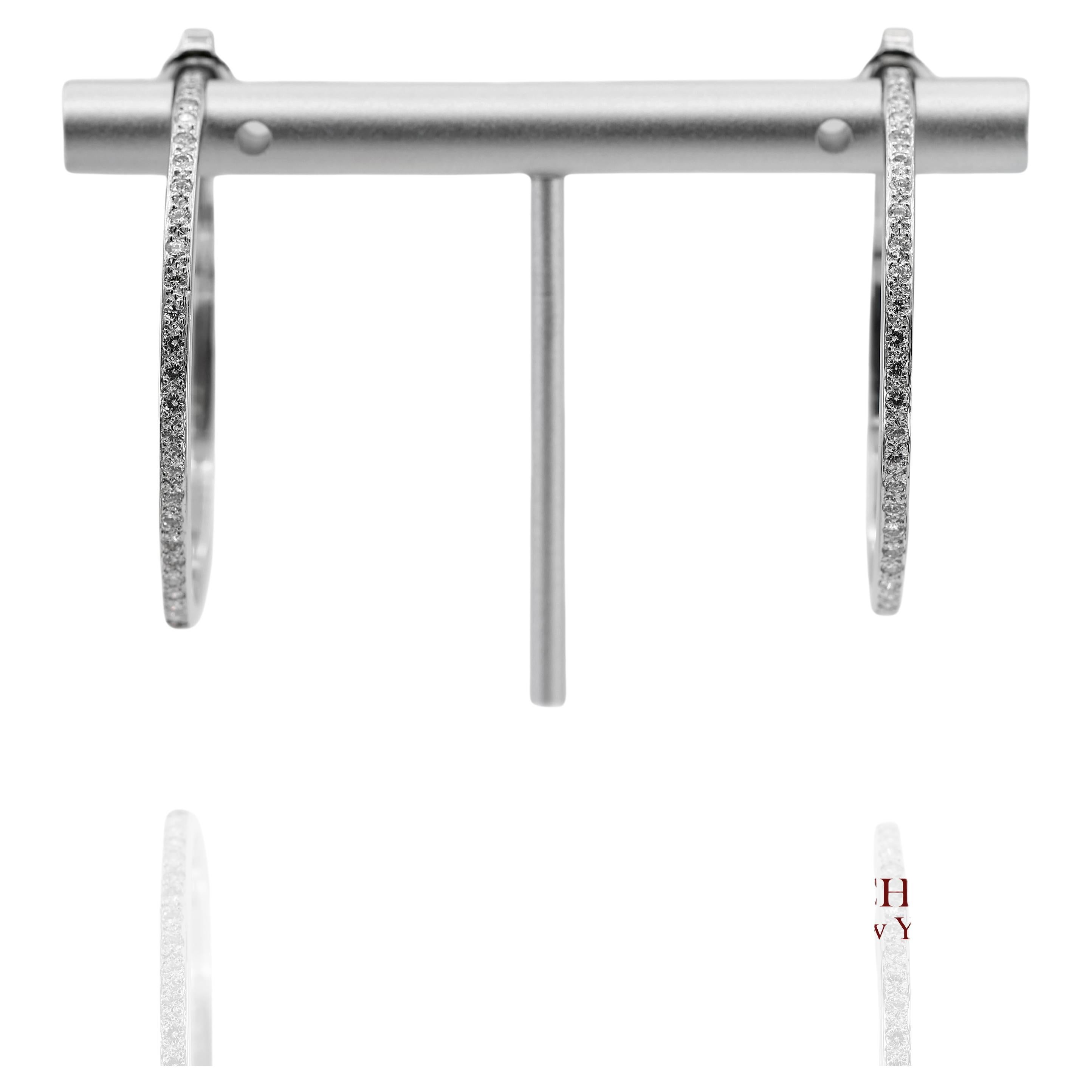 18K 750 Solid White Gold Natural Diamond Hoop Earrings