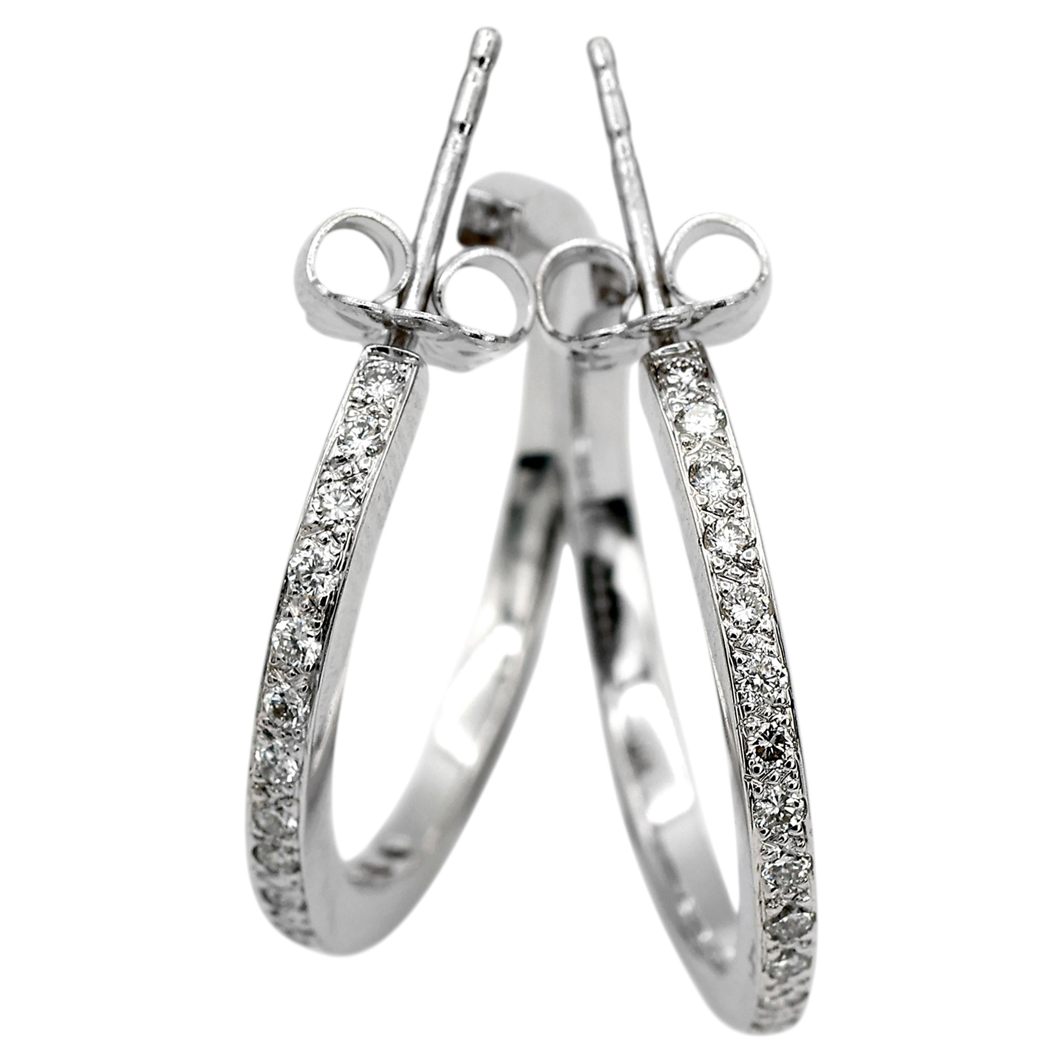 18K 750 Solid White Gold Natural Diamond Hoop Earrings