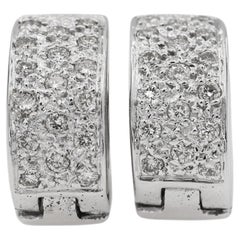18K 750 Solid White Gold Natural Diamond Huggie Hoop Earrings