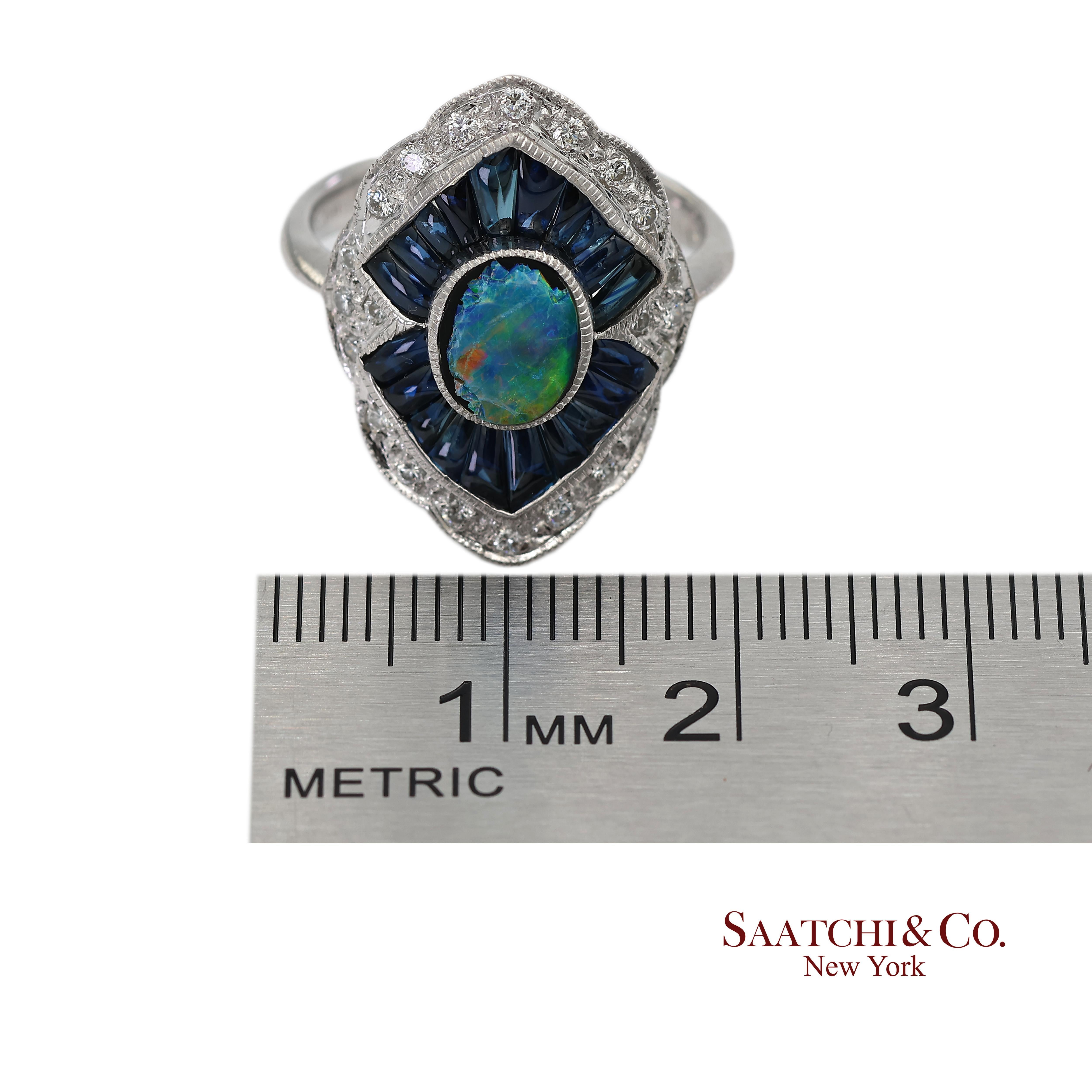 Bague en or blanc massif 18K 750 diamants naturels, saphir et opale en vente 5