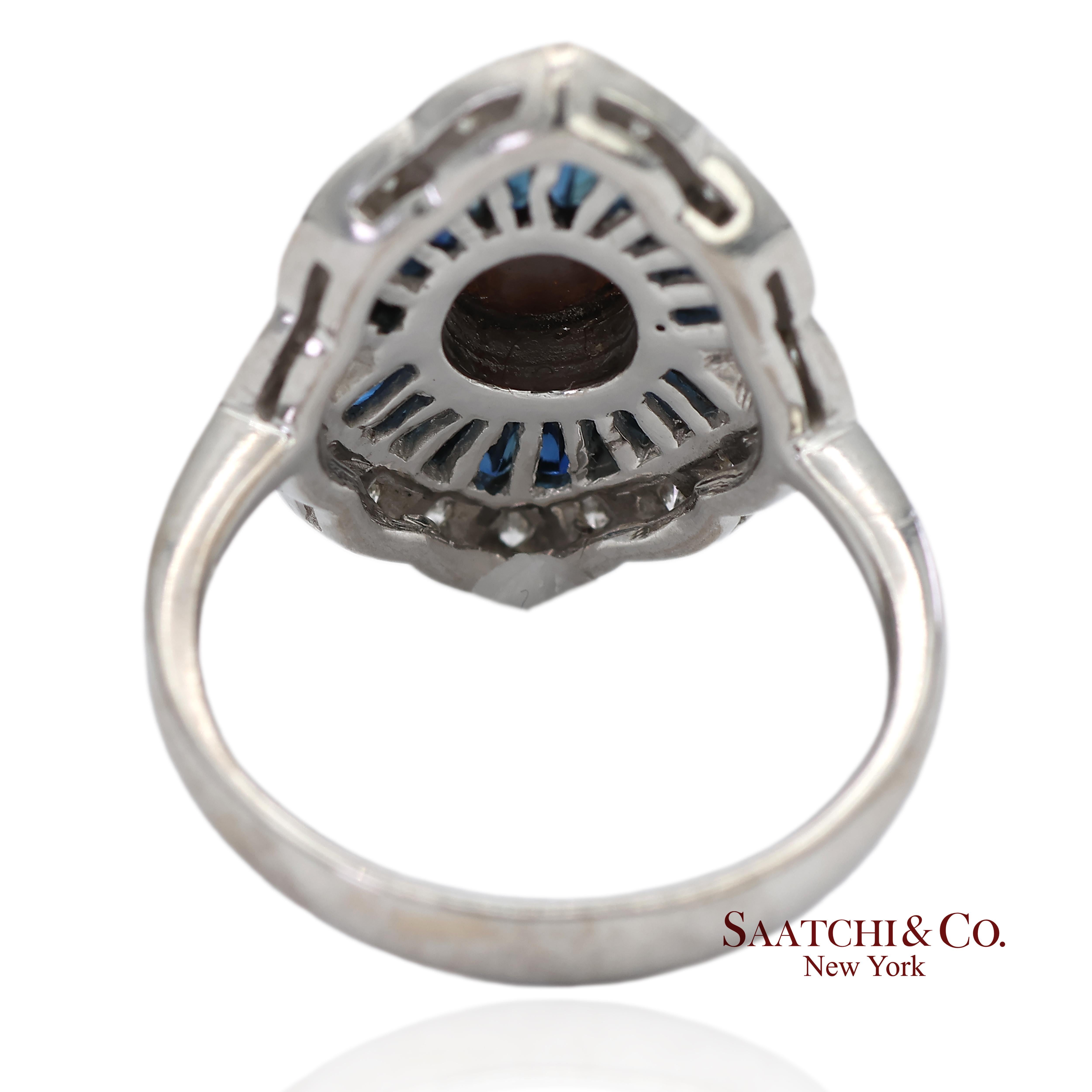 Taille brillant Bague en or blanc massif 18K 750 diamants naturels, saphir et opale en vente