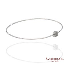 18K 750 Solid White Gold Natural Diamond Square Shape Bangle Bracelet