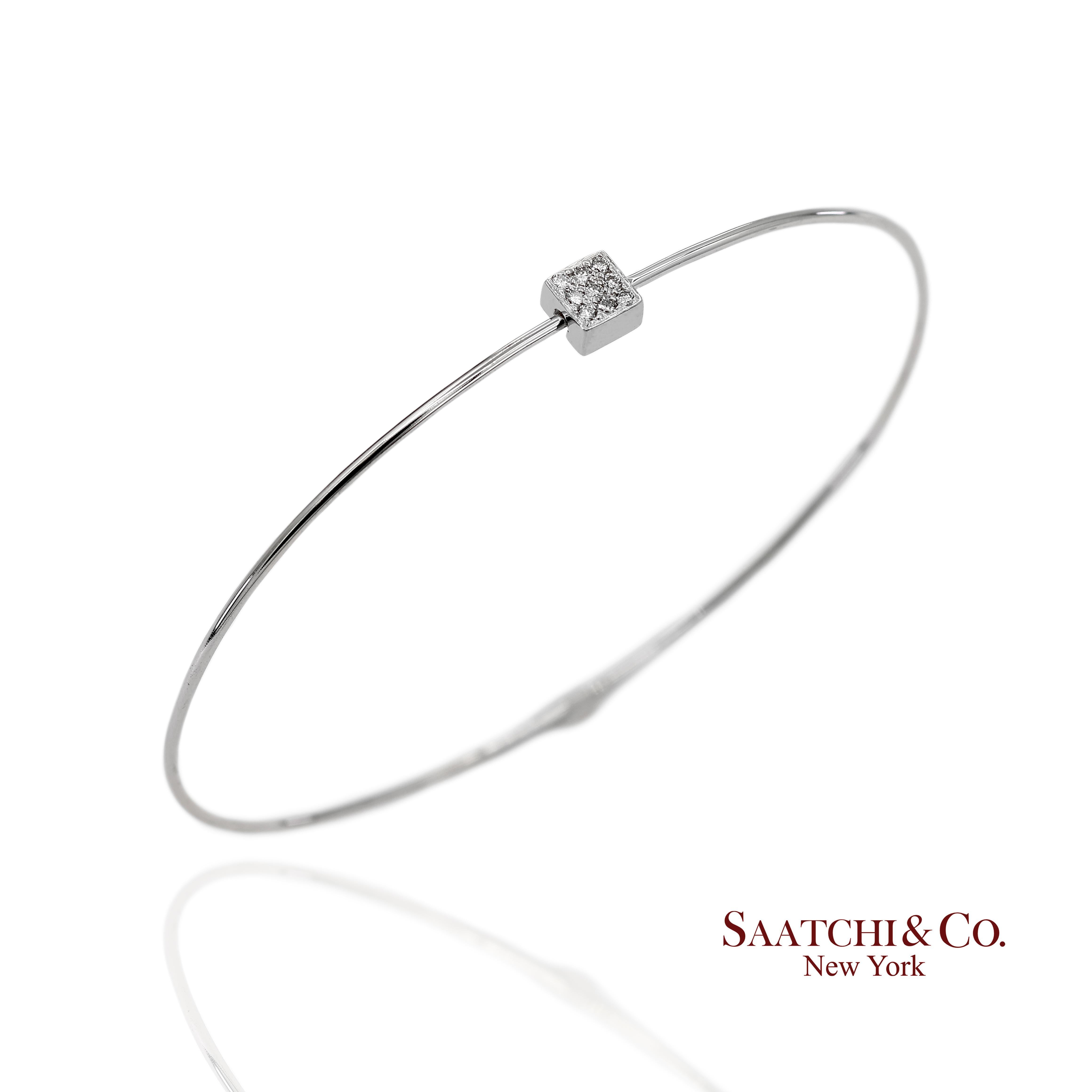Bracelet en or blanc massif 18K 750 diamants naturels de forme carrée Unisexe en vente