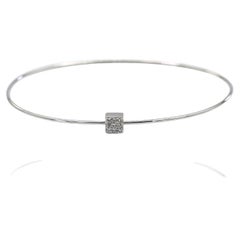 18K 750 Solid White Gold Natural Diamond Square Shape Bangle Bracelet