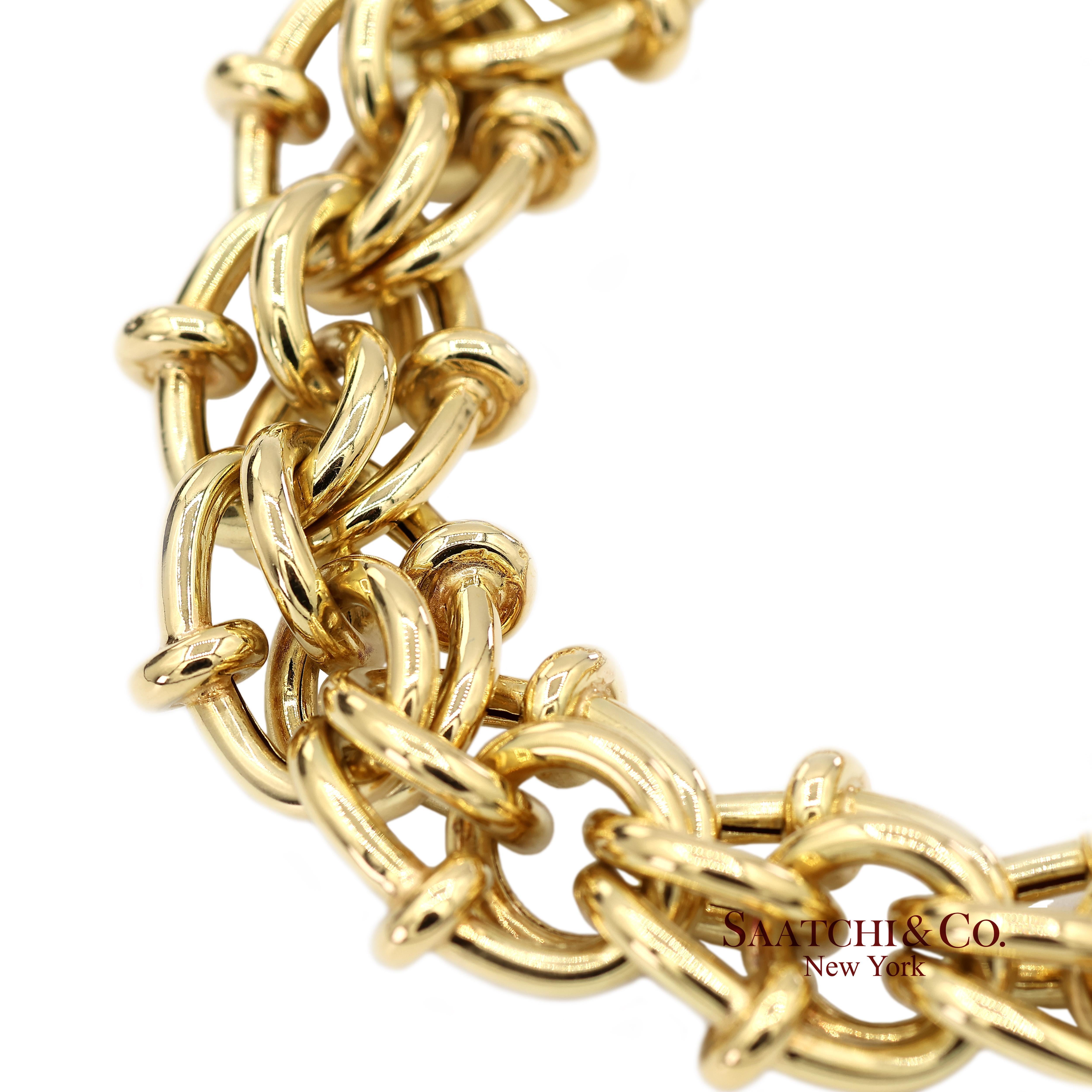 Bracelet de chaîne byzantine en or jaune massif 18K 750 Excellent état - En vente à New York, NY